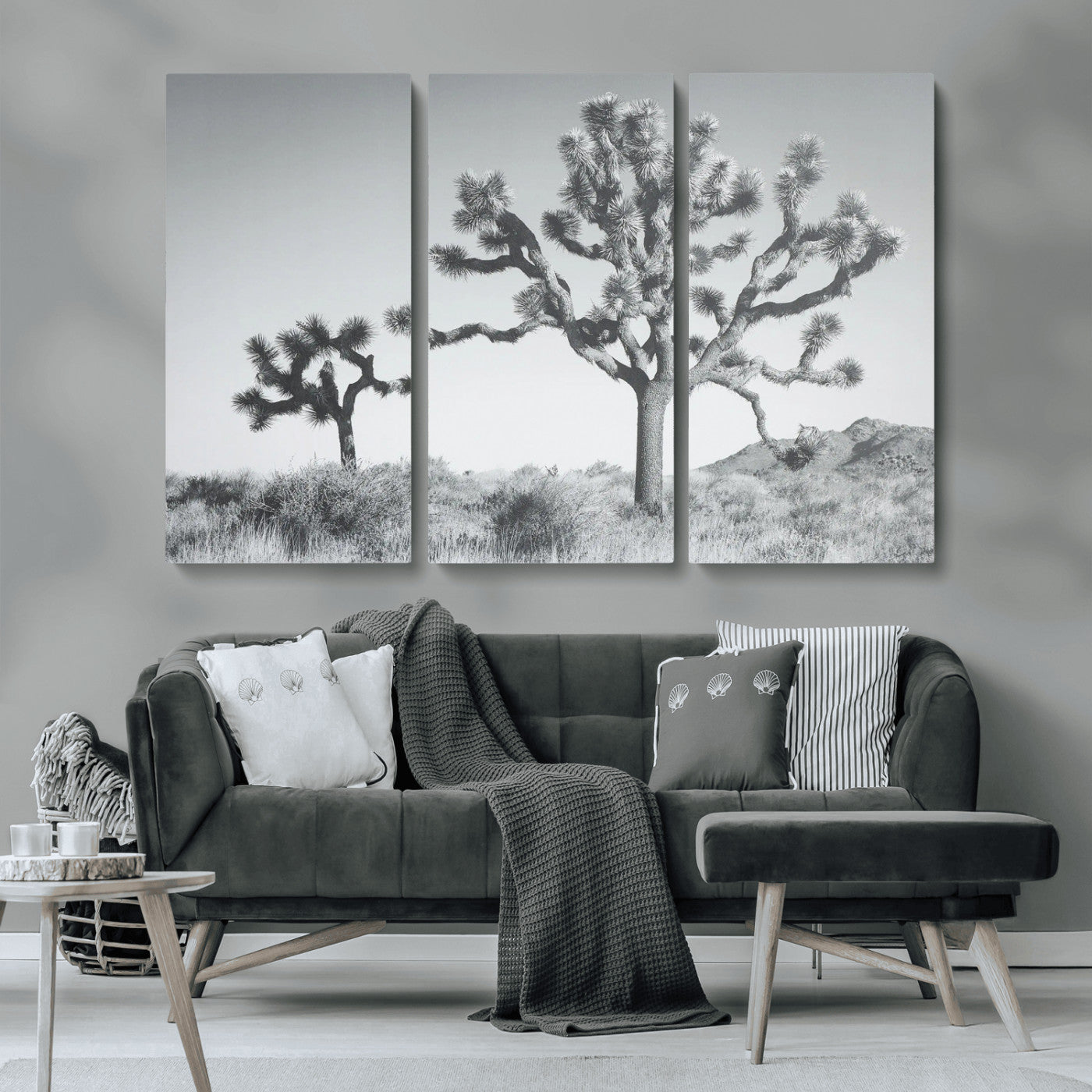 MGV-CV-48X32-3P - Joshua Tree Wall Art Canvas Print, Framed Black White Landscape Art Picture Print, Desert Tree Decor Perfect Southwestern Decor Artwork