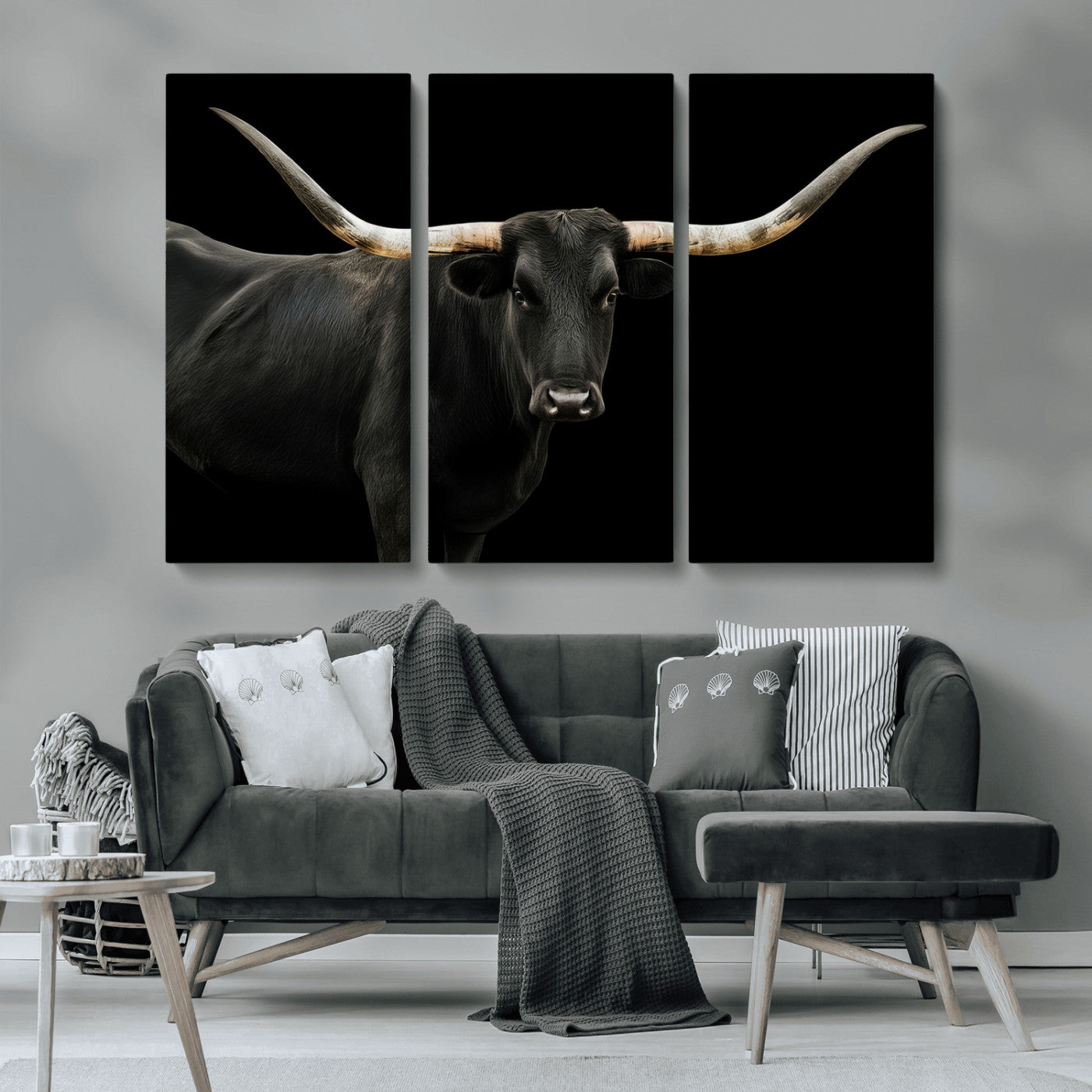 MGV-CV-48X32-3P - Texas Longhorn Wall Art Canvas Print, Framed Rustic Western Art Picture Print, Farmhouse Animal Perfect Modern Western Minimalist Decor Artwork