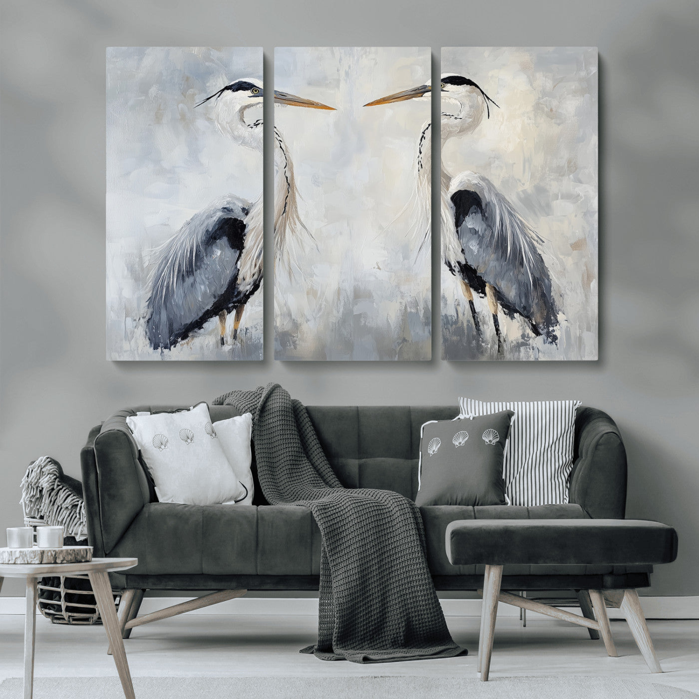 MGV-CV-48X32-3P - Heron Wall Art Wall Art Canvas Print, Framed Bird Canvas Decor Art Picture Print, Nature Inspired Perfect Coastal Minimalist Decor Artwork