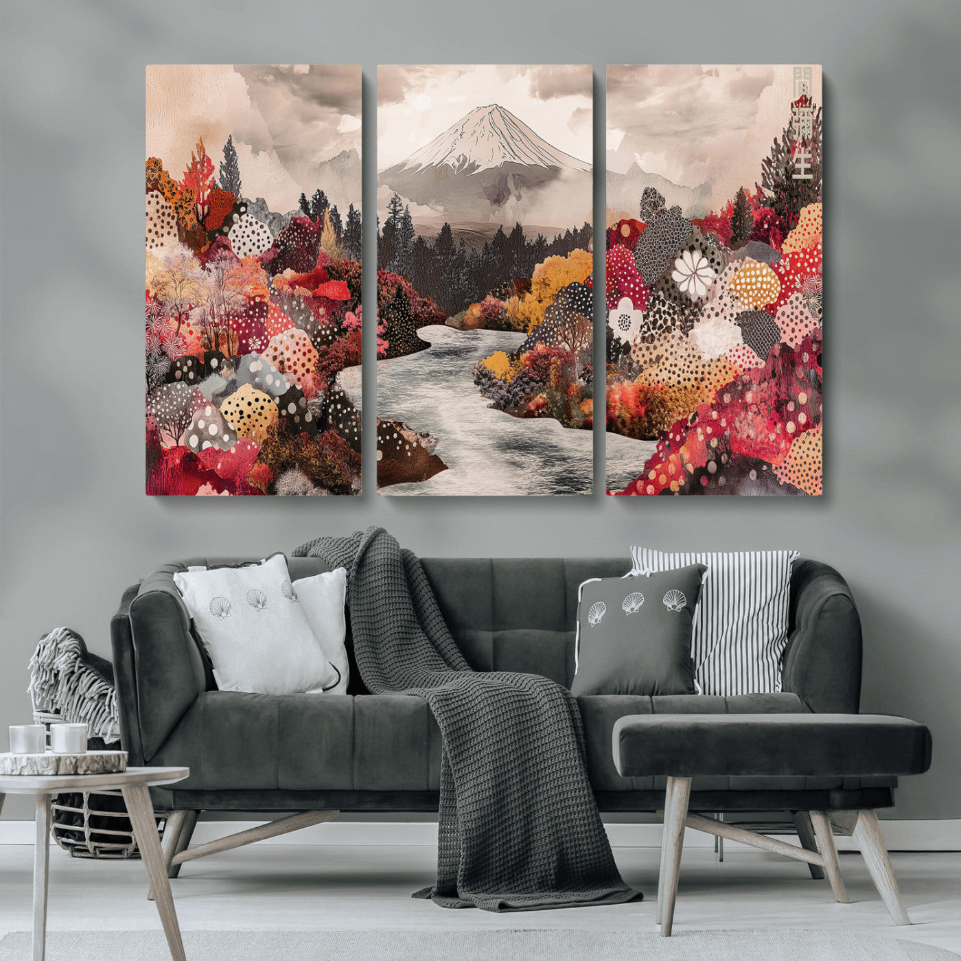 MGV-CV-48X32-3P - Mountain Wall Art Wall Art Canvas Print, Framed Autumn Forest Art Picture Print, Cottagecore Landscape Perfect Cottagecore Boho Decor Artwork