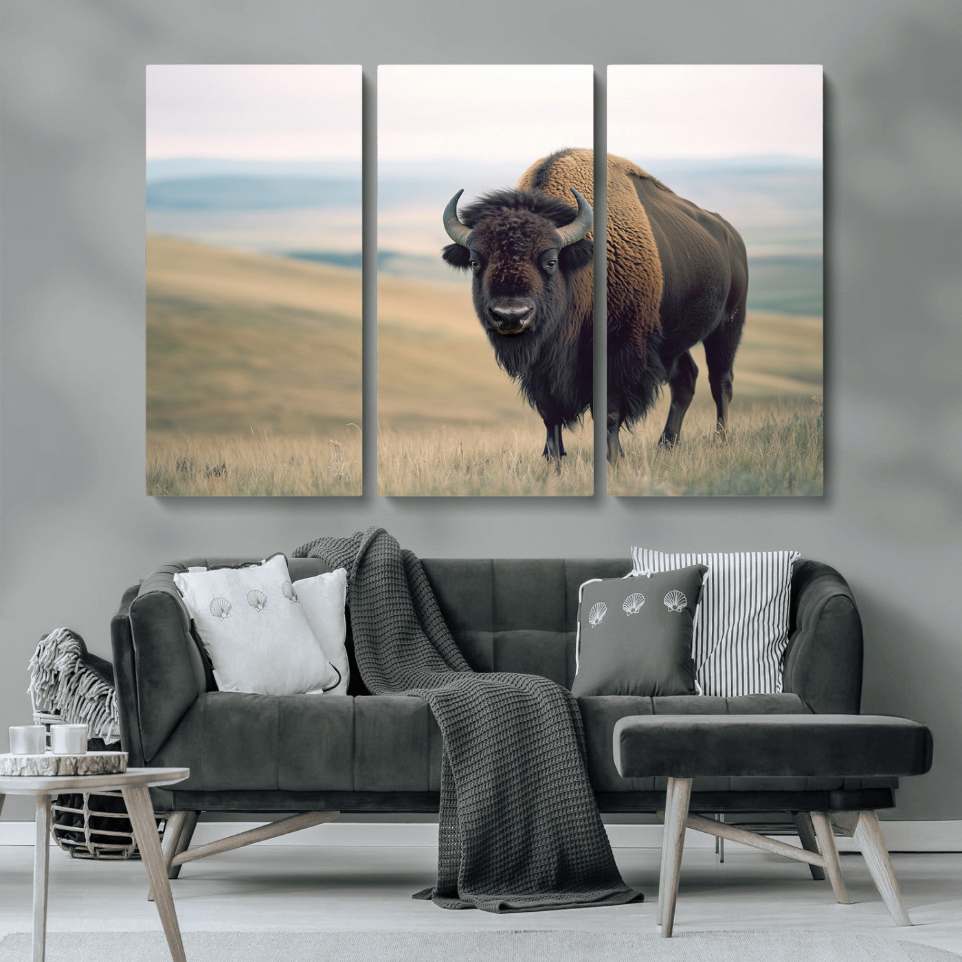 MGV-CV-48X32-3P - Bison Wall Art Wall Art Canvas Print, Framed Buffalo Canvas Print Art Picture Print, American Bison Decor Perfect Rustic Western Decor Artwork