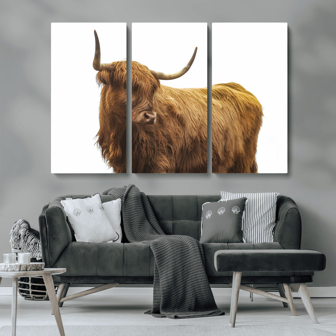 MGV-CV-48X32-3P - Highland Cow Wall Art Canvas Print, Framed Farmhouse Wall Art Art Picture Print, Rustic Animal Decor Perfect Rustic Farmhouse Decor Artwork