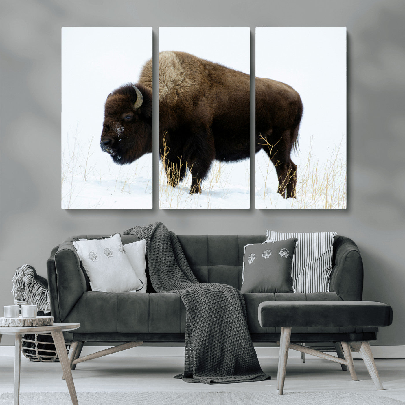 MGV-CV-48X32-3P - Bison Photography Wall Art Canvas Print, Framed Western Wildlife Art Picture Print, Buffalo On Snow Perfect Western Decor Artwork