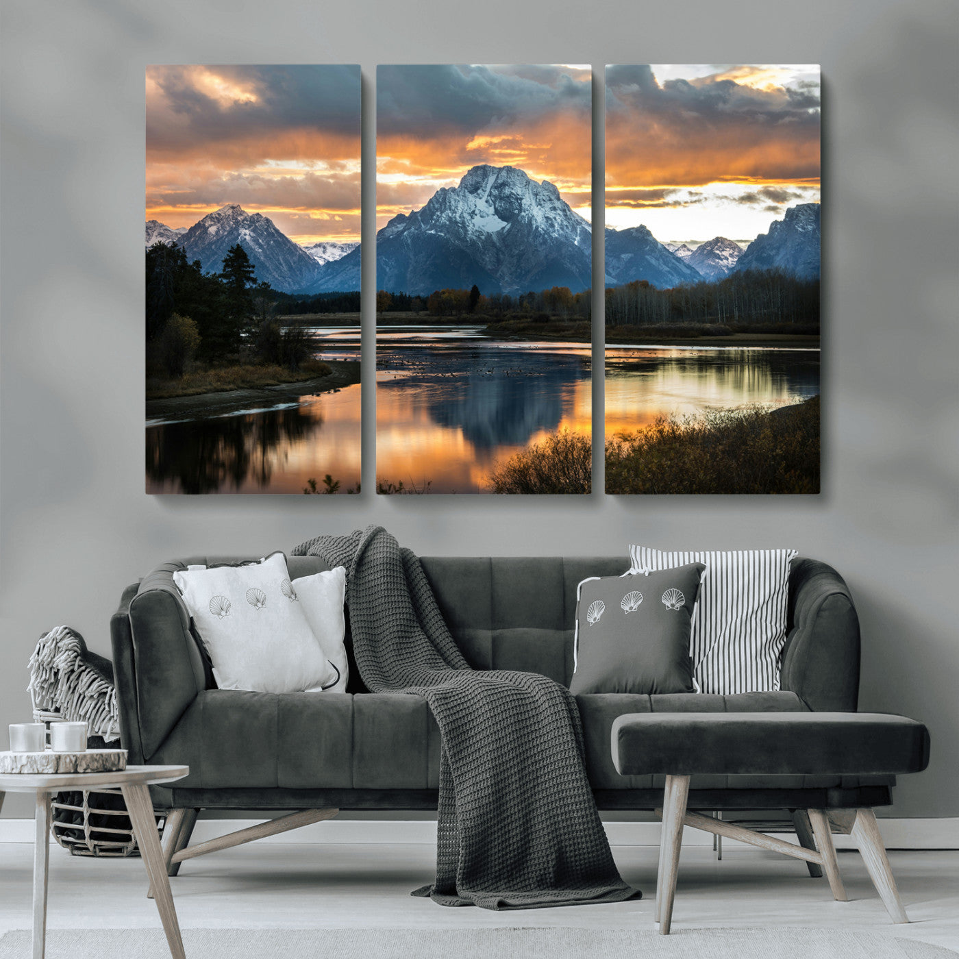 MGV-CV-48X32-3P - Mountain Sunset Wall Art Canvas Print, Framed Alpine Wilderness Art Picture Print, Golden Hour Perfect Wilderness Decor Artwork