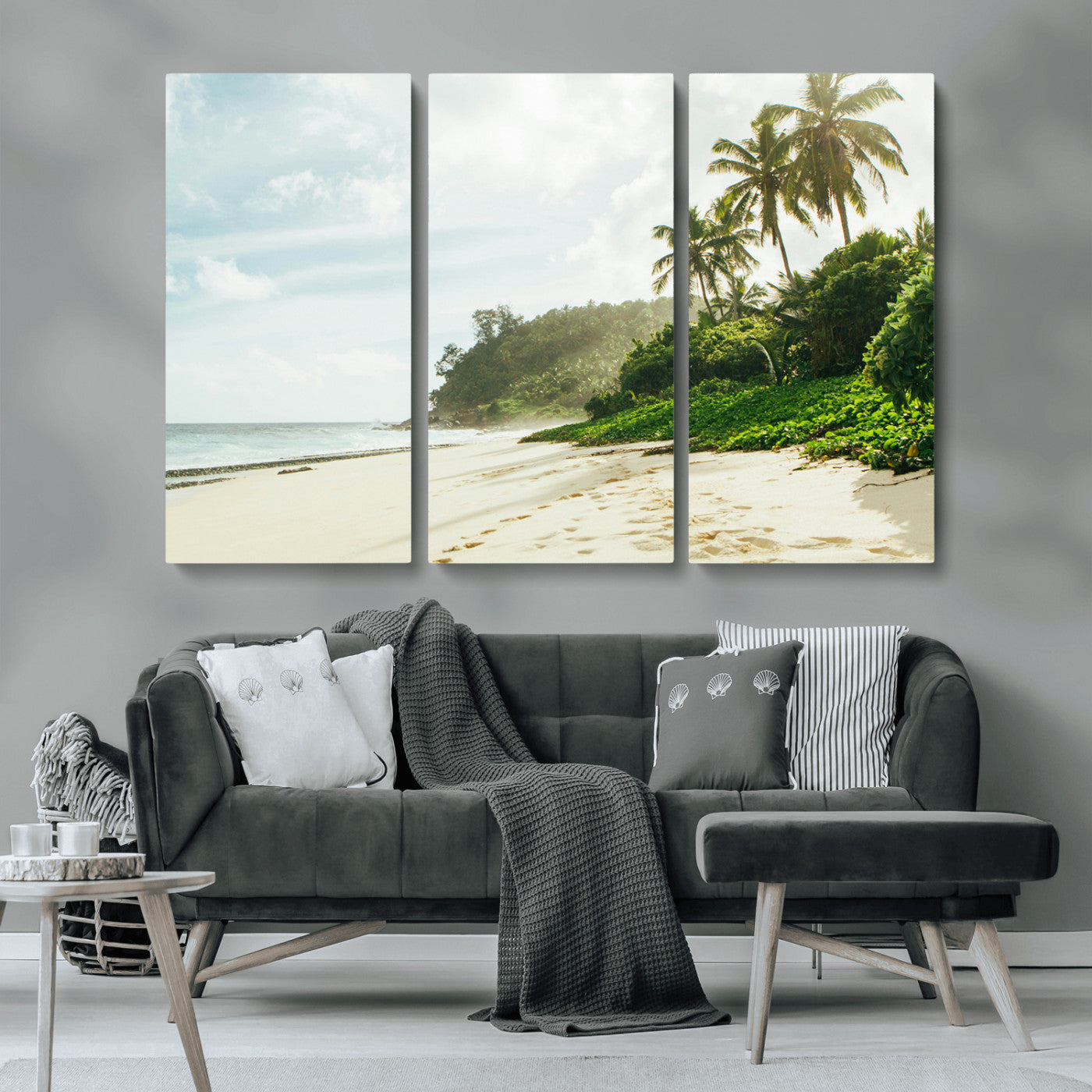 MGV-CV-48X32-3P - Relaxing Beach Wall Art Canvas Print, Framed Ocean View Art Picture Print, Coastal Serenity Perfect Tropical Coastal Decor Artwork