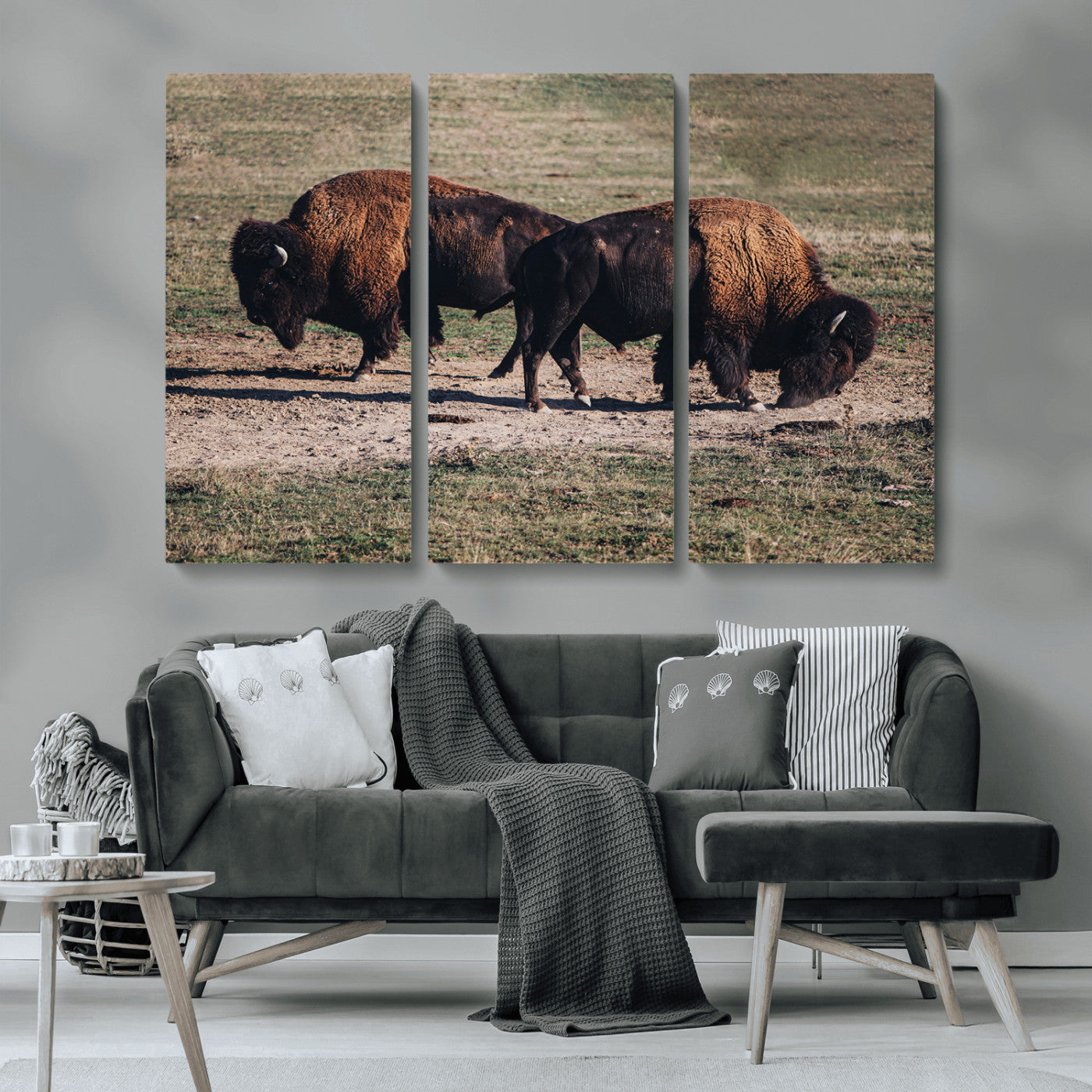 MGV-CV-48X32-3P - Bison Photography Wall Art Canvas Print, Framed Western Wildlife Art Picture Print, Modern Ranch Perfect Western Rustic Decor Artwork