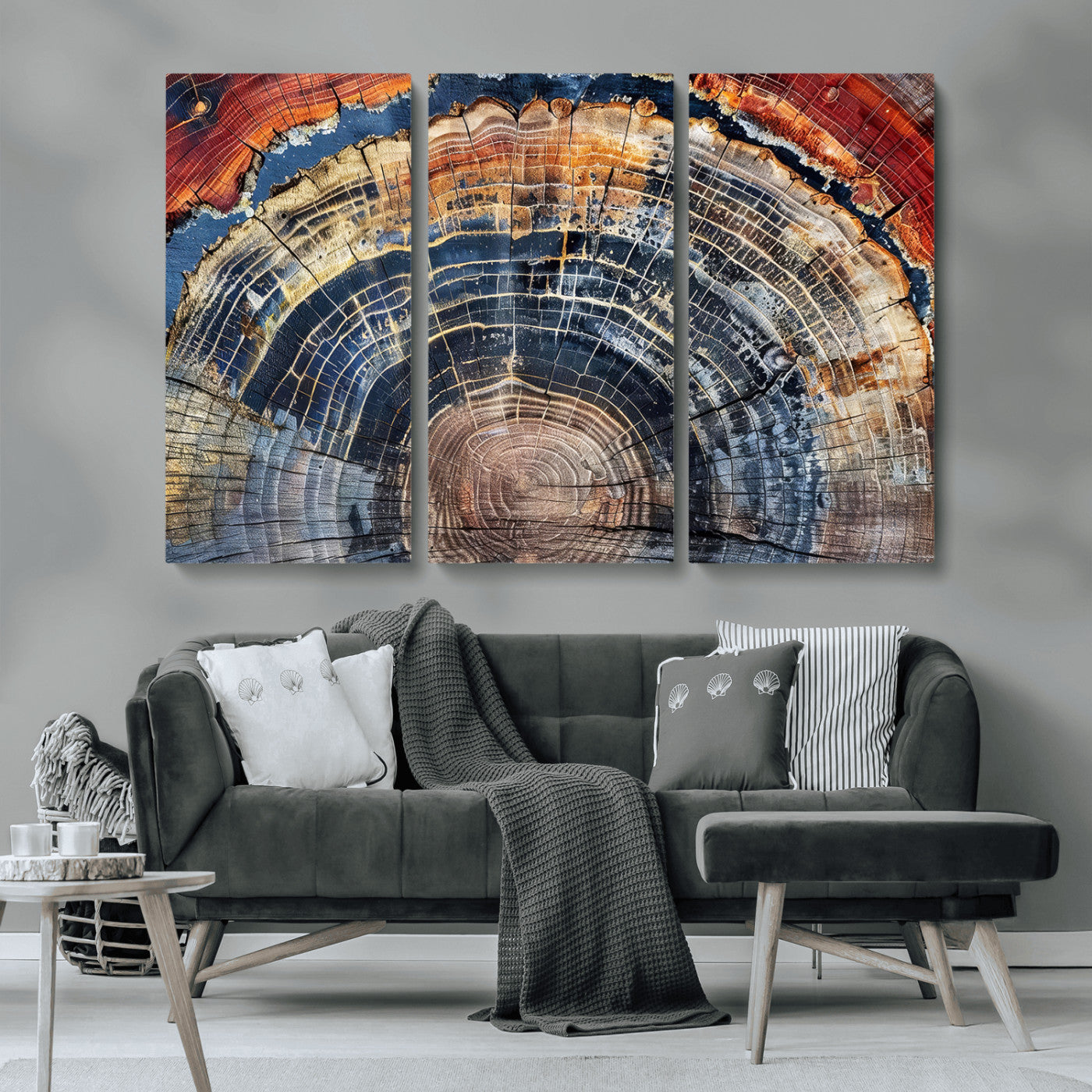 MGV-CV-48X32-3P - Tree Rings Wall Art Canvas Print, Framed Wood Texture Art Picture Print, Petrified Wood Perfect Modern Rustic Decor Artwork