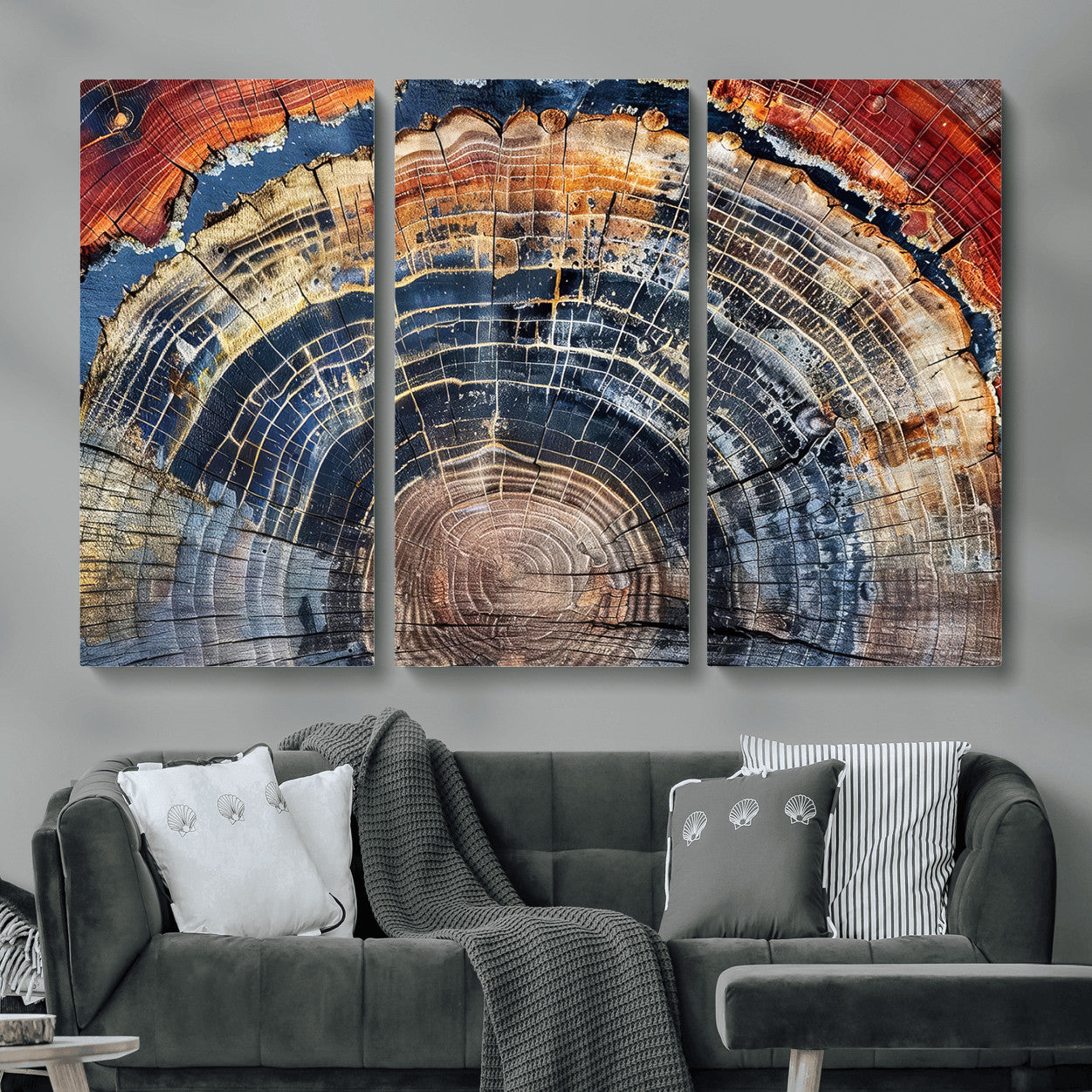 60292921-MGV-CV-48X32-3P - Vintage Tree Rings Wall Art Canvas Print – Framed Wood Art Picture Petrified Wood Artwork for Home, Office, Living Room