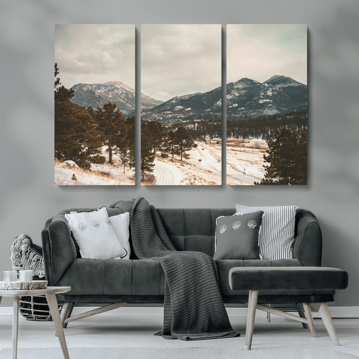 MGV-CV-48X32-3P - Mountain Landscape Wall Art Canvas Print, Framed Snowy Peaks Art Picture Print, Alpine Aesthetic Perfect Rustic Winter Decor Artwork