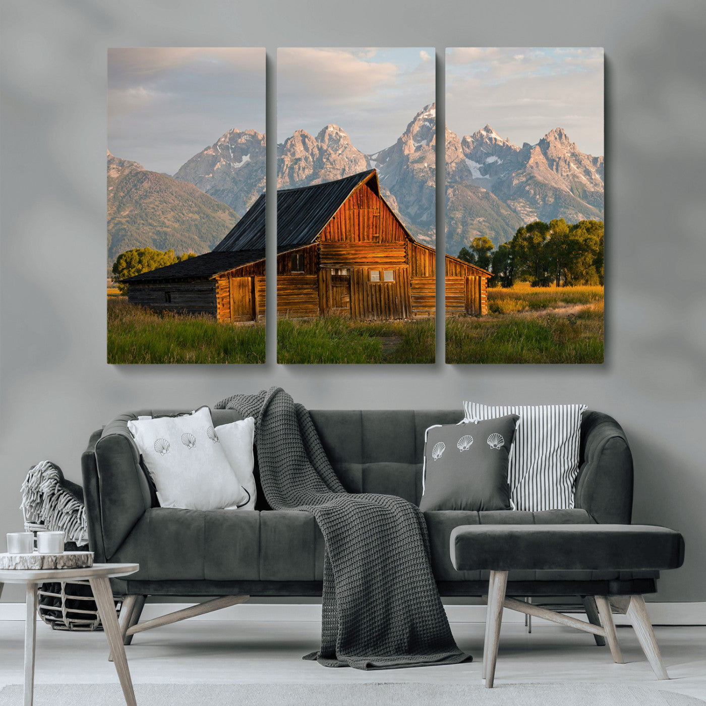 MGV-CV-48X32-3P - Rustic Barn Wall Art Canvas Print, Framed Western Landscape Art Picture Print, Farmhouse Style Perfect Rustic Farmhouse Decor Artwork