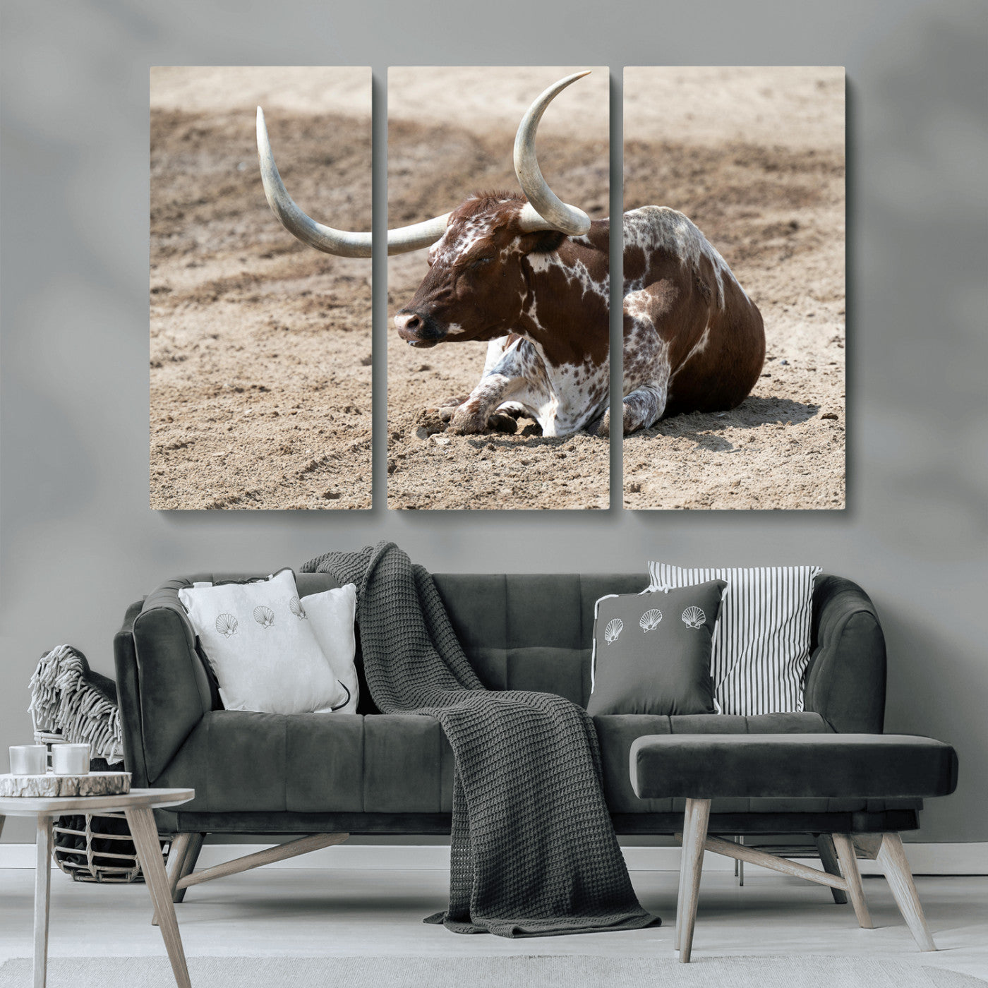 76549210-MGV-CV-36X24-Texas Longhorn Wall Art Canvas Print, Framed Country Living Art Picture Print, Farmhouse Perfect