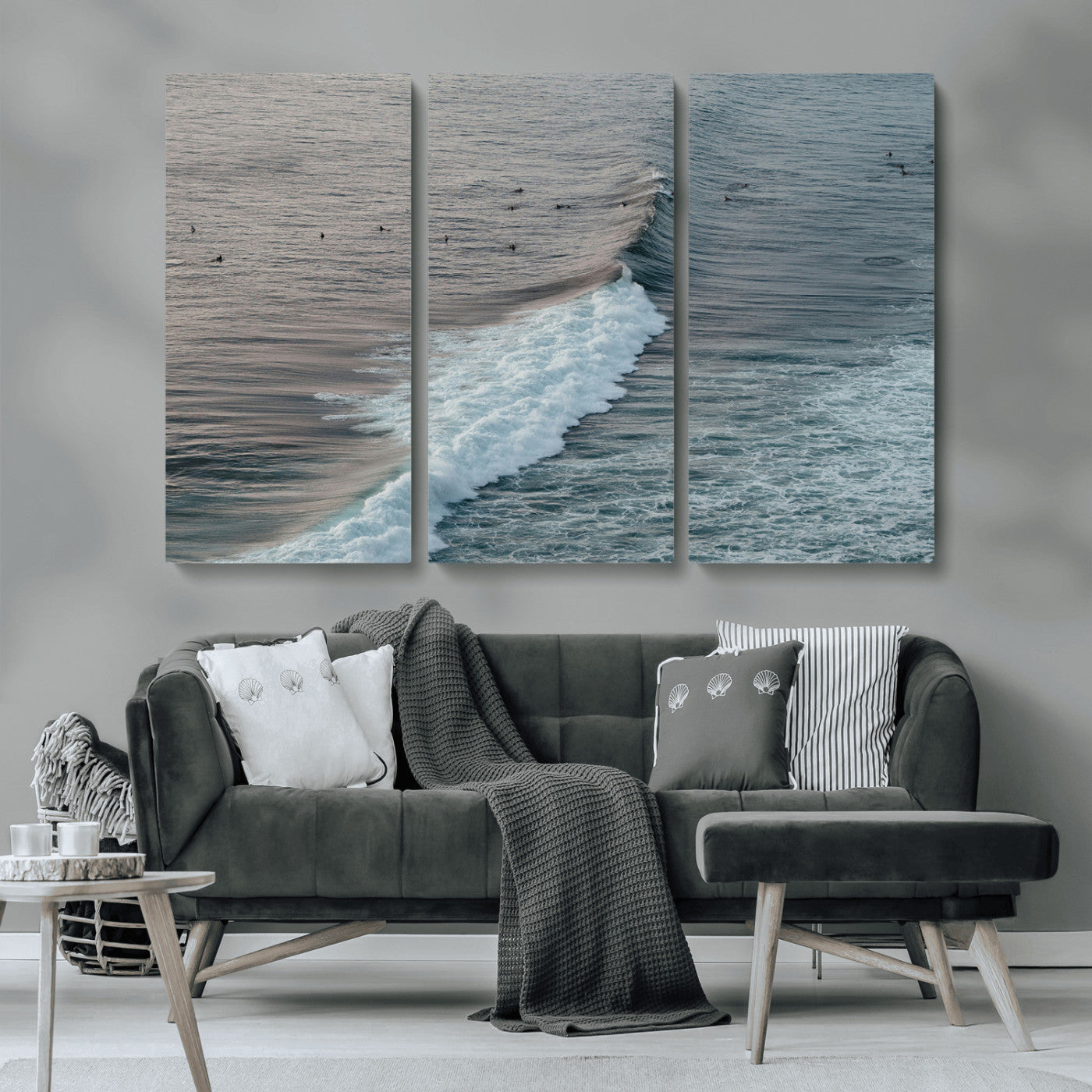 MGV-CV-48X32-3P - Ocean Waves Wall Art Canvas Print, Framed Coastal Serenity Art Picture Print, Surf Perfect Coastal Decor Artwork