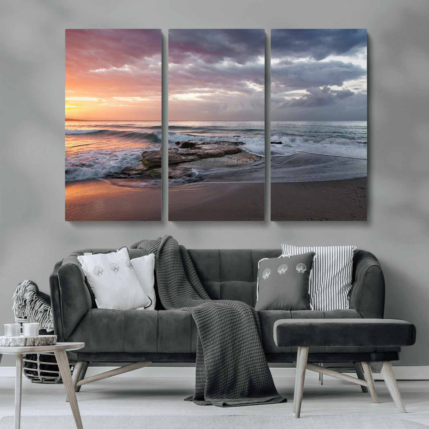 MGV-CV-48X32-3P - Golden Hour Wall Art Canvas Print, Framed Tranquil Waves Art Picture Print, Beach Perfect Coastal Serenity Decor Artwork