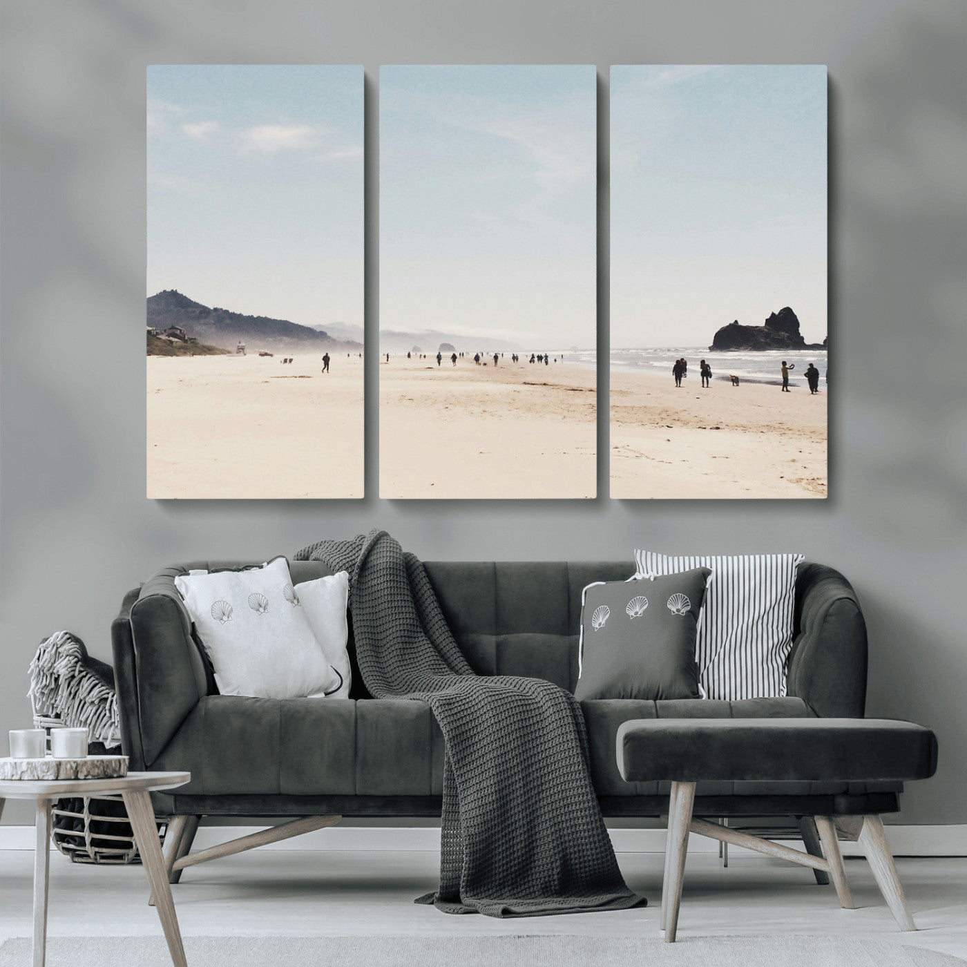 MGV-CV-48X32-3P - Minimalist Beach Wall Art Canvas Print, Framed Coastal Serenity Art Picture Print, Soft Sand Perfect Coastal Decor Artwork