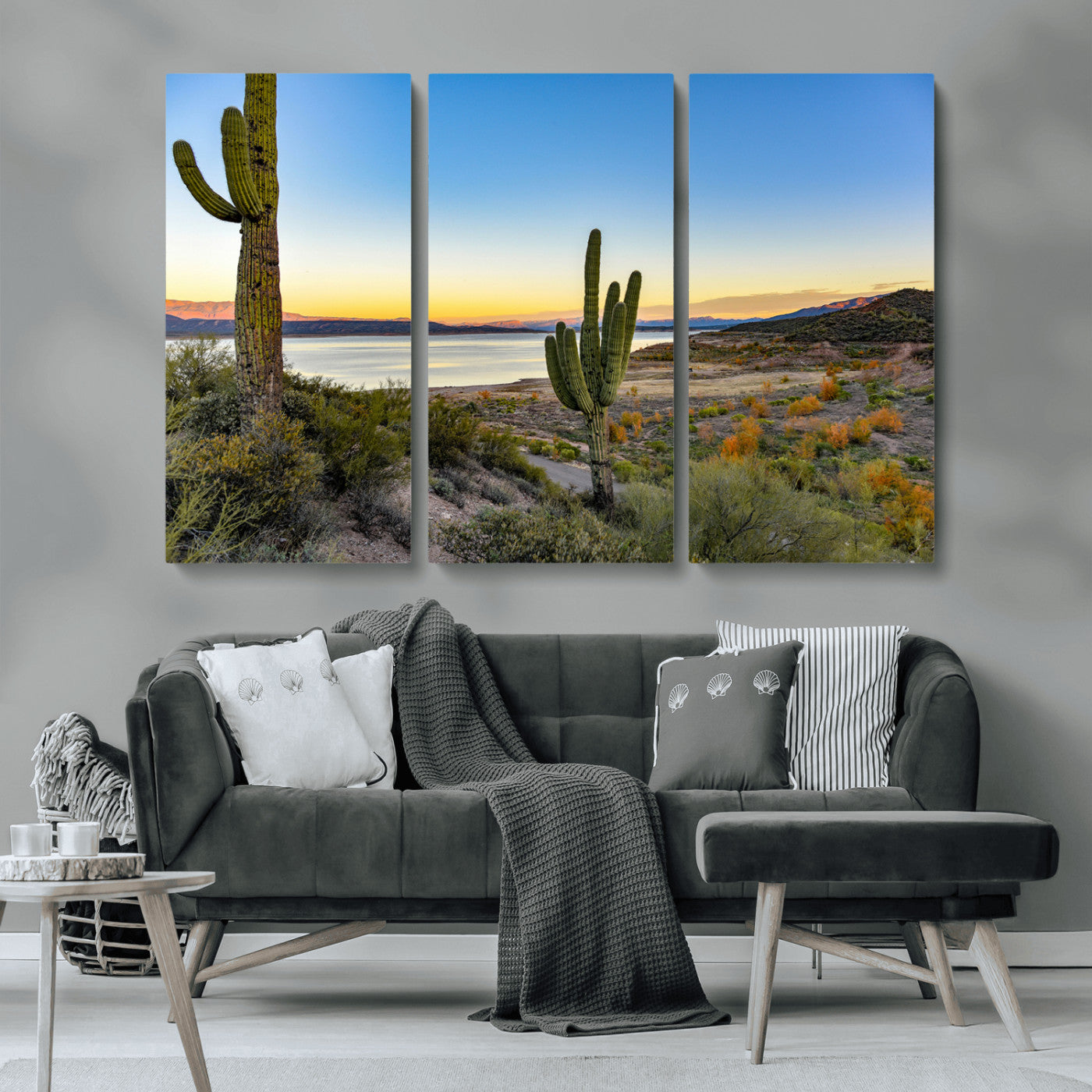 MGV-CV-48X32-3P - Saguaro Cactus Wall Art Canvas Print, Framed Desert Sunset Art Picture Print, Southwestern Perfect Southwestern Decor Artwork