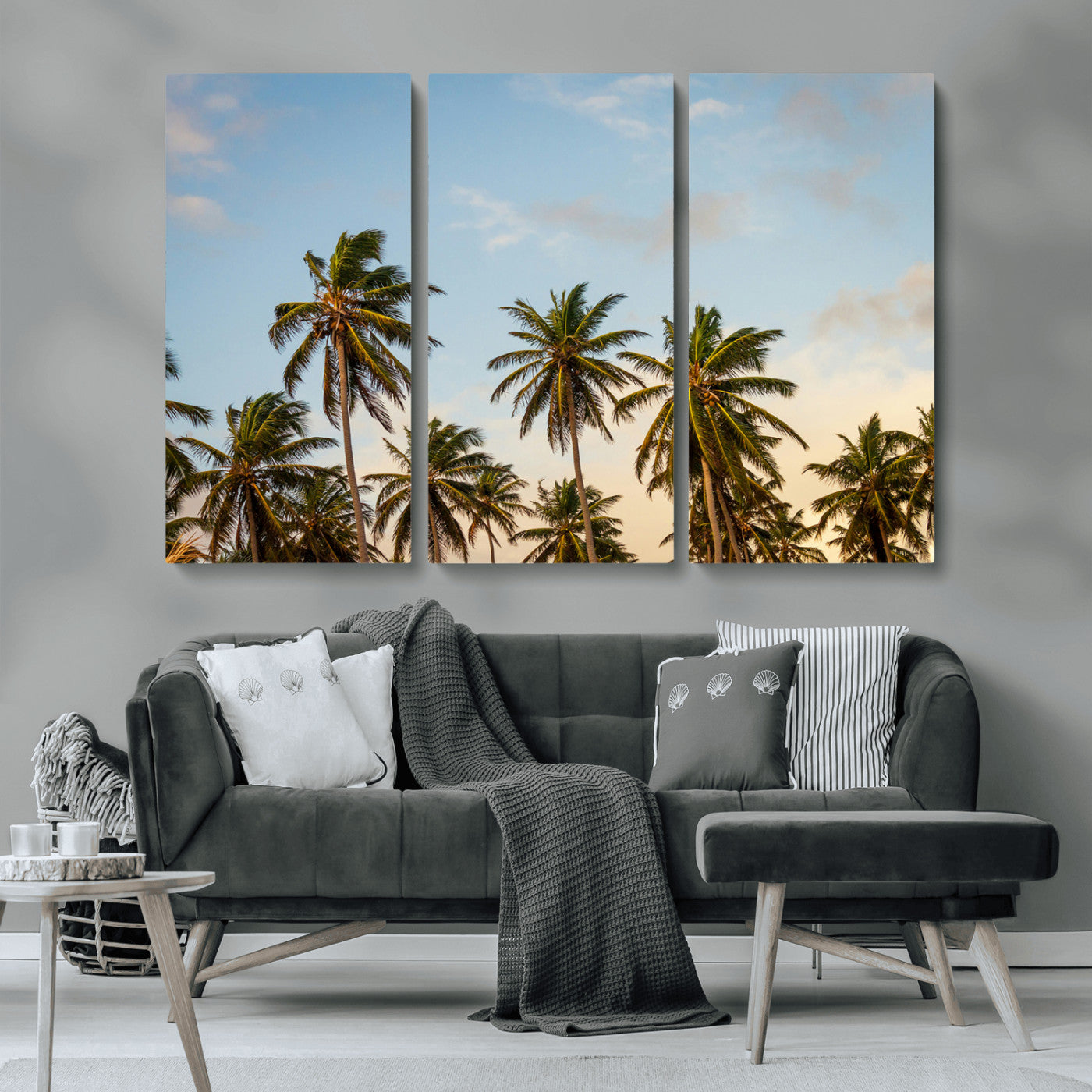 MGV-CV-48X32-3P - Palm Trees Wall Art Canvas Print, Framed Tropical Vibes Art Picture Print, Coastal Sunset Perfect Coastal Boho Decor Artwork