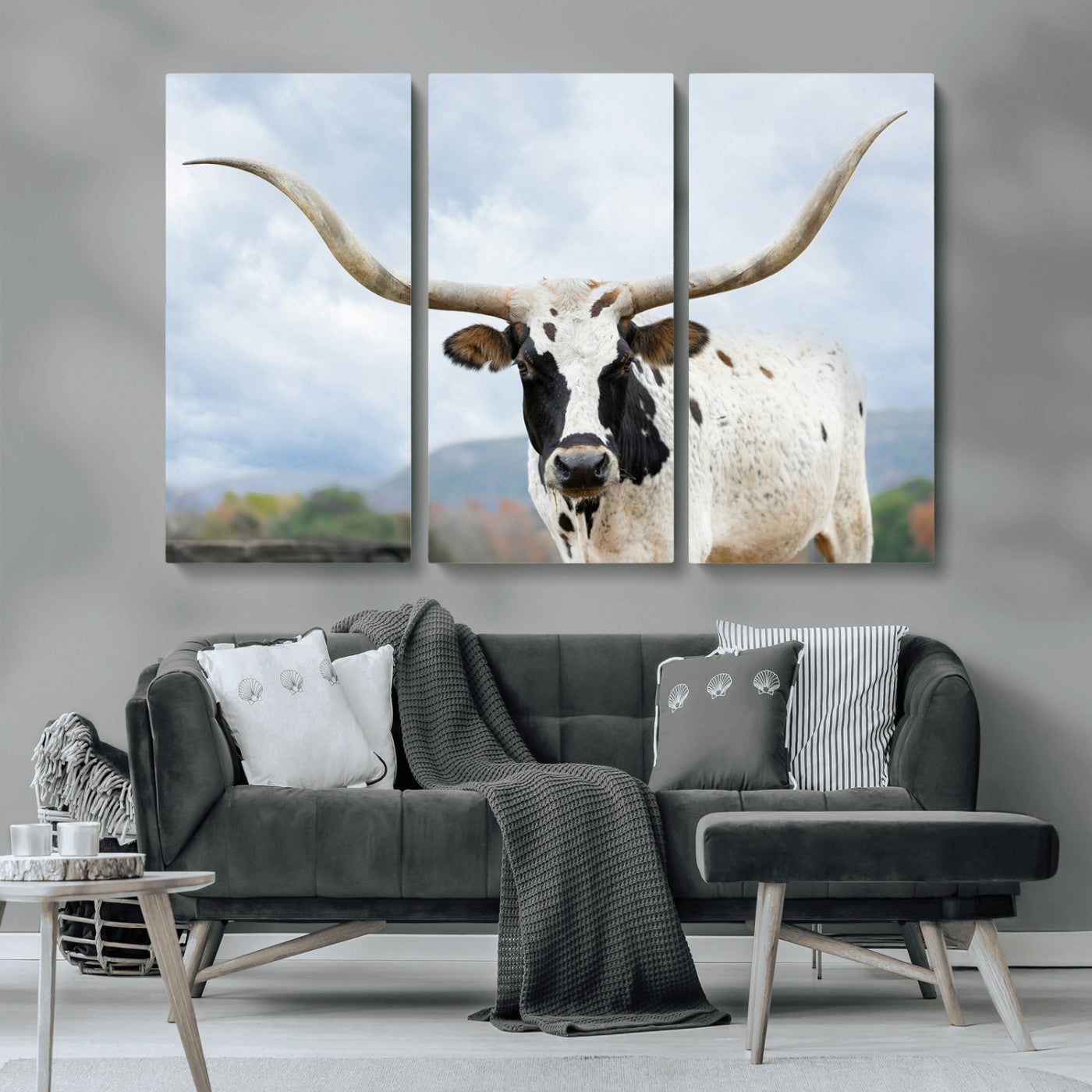 MGV-CV-48X32-3P - Texas Longhorn Wall Art Canvas Print, Framed Western Rustic Art Picture Print, Farmhouse Decor Perfect Farmhouse Decor Artwork