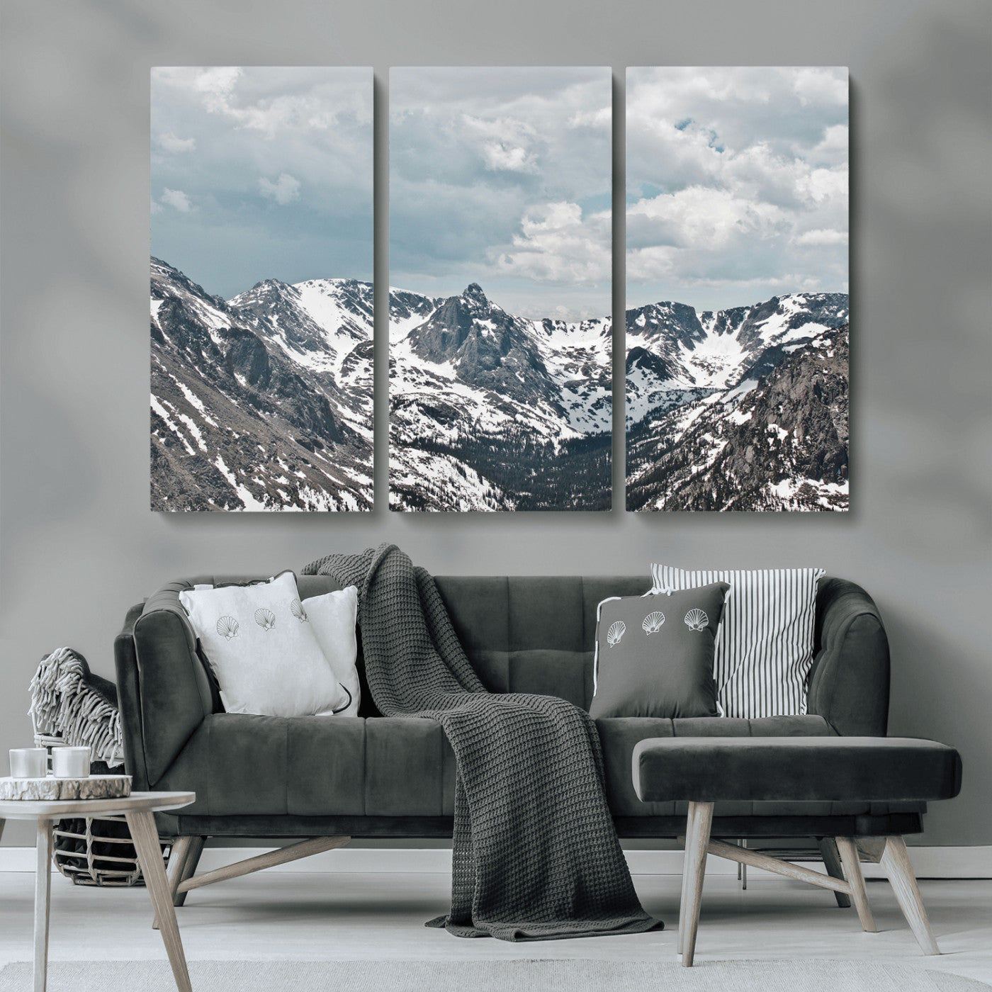 MGV-CV-48X32-3P - Snowy Peaks Wall Art Canvas Print, Framed Alpine Wilderness Art Picture Print, Mountain Escape Perfect Winter Serenity Decor Artwork