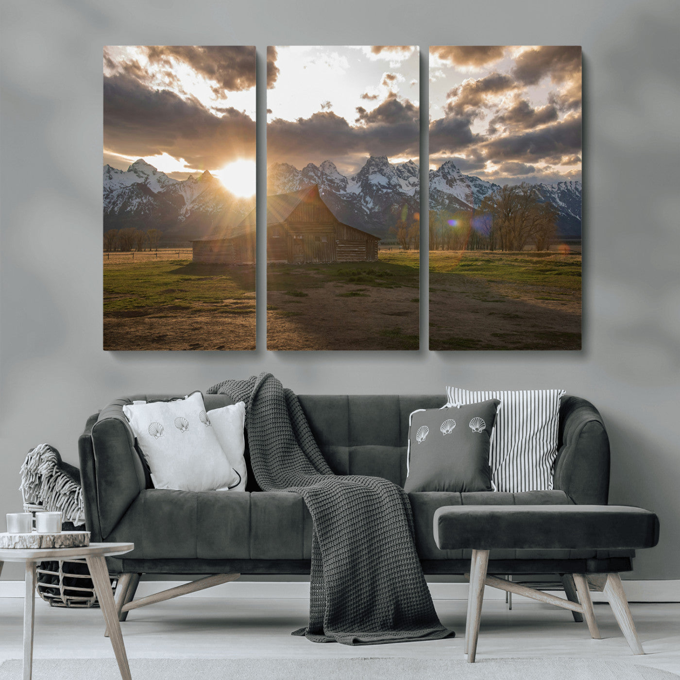 MGV-CV-48X32-3P - Snowy Peaks Wall Art Canvas Print, Framed Nature Escape Art Picture Print, Rustic Charm Perfect Rustic Western Decor Artwork