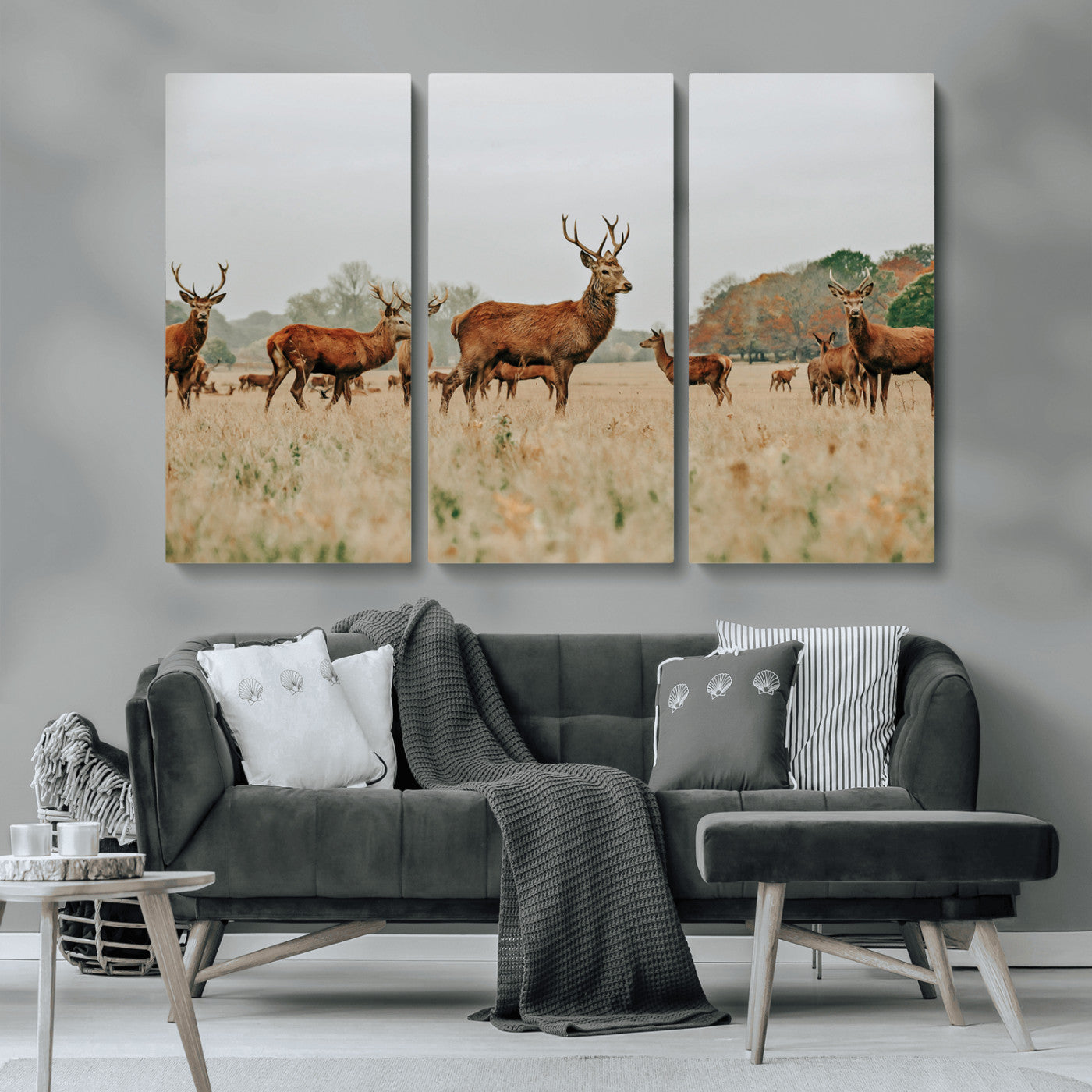 MGV-CV-48X32-3P - Rustic Deer Print Wall Art Canvas Print, Framed Autumn Nature Canvas Art Picture Print, Wildlife Art Print Perfect Rustic Wildlife Decor Artwork