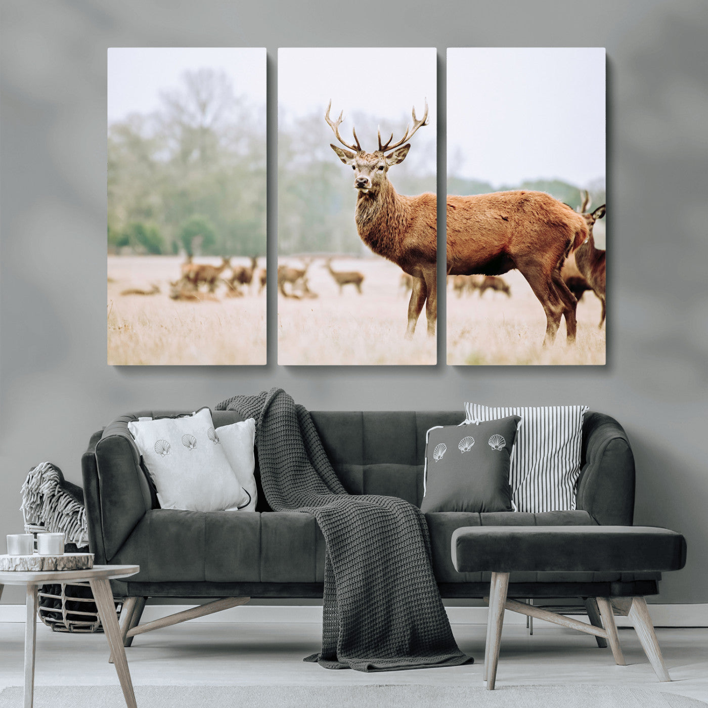MGV-CV-48X32-3P - Rustic Nature Print Wall Art Canvas Print, Framed Deer Canvas Wall Art Art Picture Print, Nordic Animal Art Perfect Rustic Nature Decor Artwork