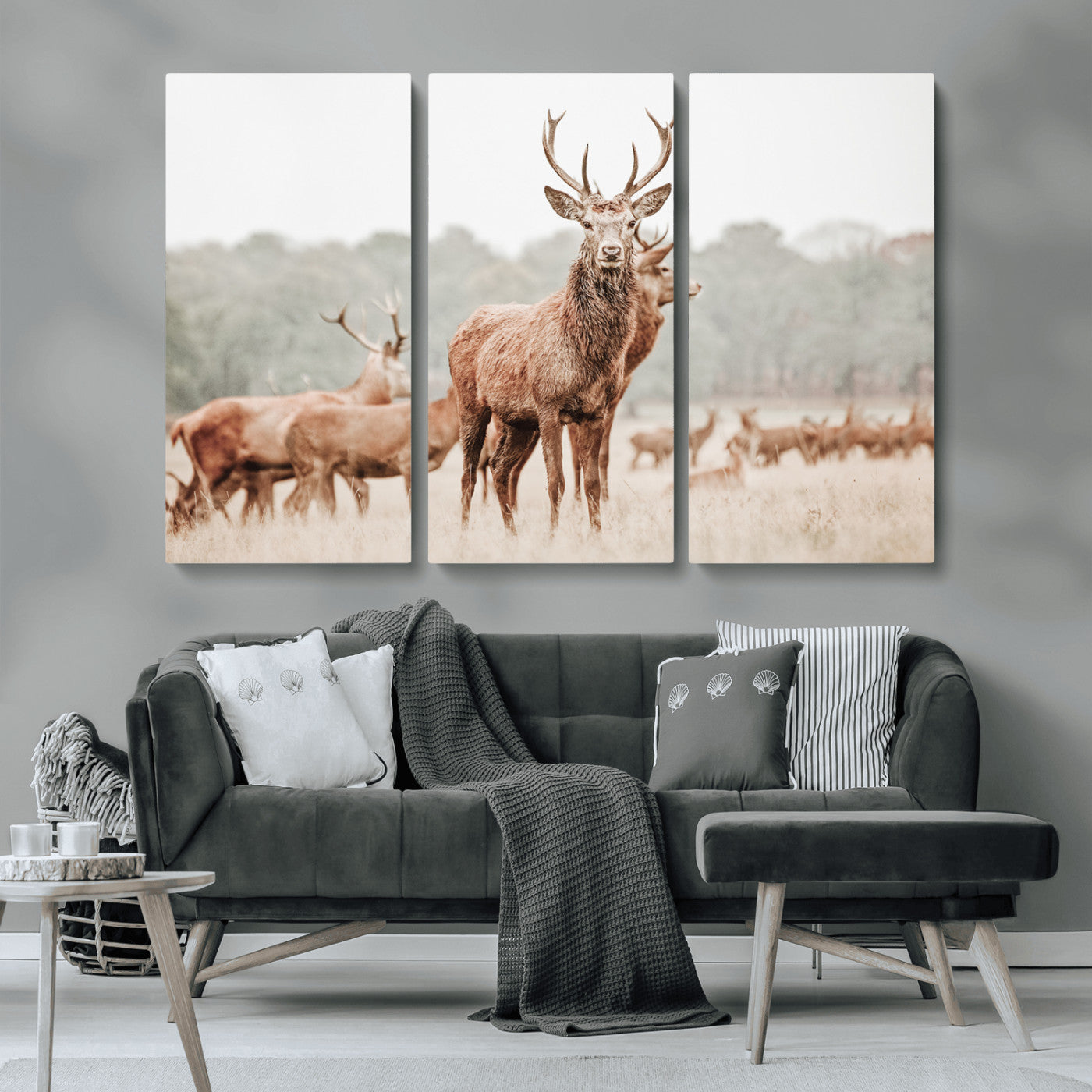 MGV-CV-48X32-3P - Rustic Nature Art Wall Art Canvas Print, Framed Stag Canvas Print Art Picture Print, Woodland Decor Perfect Rustic Lodge Decor Artwork
