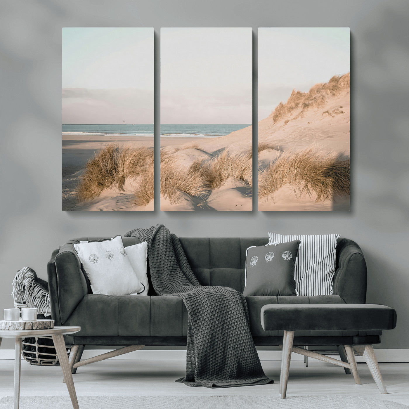 MGV-CV-48X32-3P - Beach Landscape Wall Art Canvas Print, Framed Sand Dune Photography Art Picture Print, Minimalist Seascape Perfect Coastal & Minimalist Decor Artwork