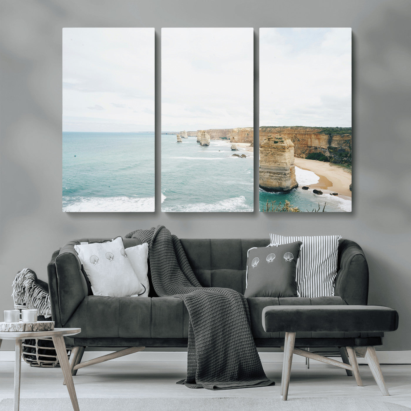 MGV-CV-48X32-3P - Twelve Apostles Wall Art Canvas Print, Framed Coastal Cliffs Art Picture Print, Rugged Rock Formations Perfect Minimalist Coastal Decor Artwork