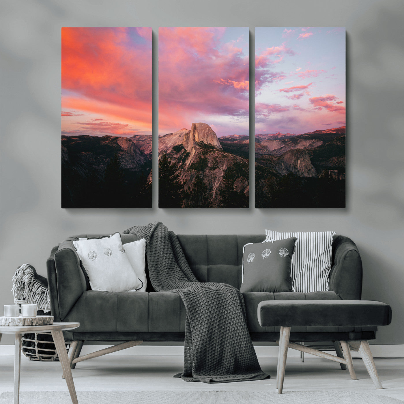 MGV-CV-48X32-3P - Half Dome Wall Art Canvas Print, Framed Yosemite National Park Art Picture Print, Dramatic Sunset Perfect Adventurous Wilderness Decor Artwork