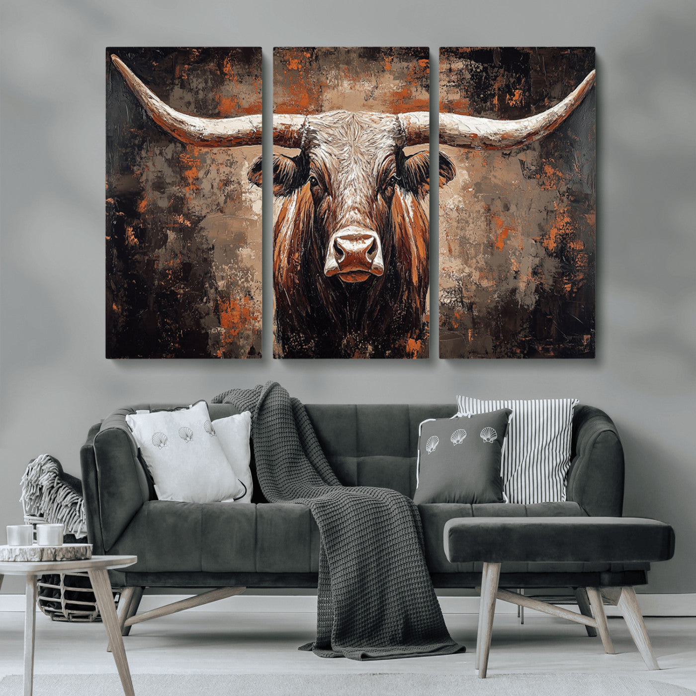 42732393-MGV-CV-36X24-Rustic Longhorn Bull Wall Art Canvas Print – Vintage Western Cattle Painting, Texas Steer Artwork for Ranch, Farmhouse or Cowboy Decor