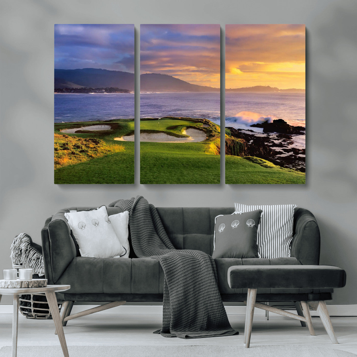 MGV-CV-48X32-3P - Pebble Beach Golf Links Wall Art Canvas Print – Iconic Coastal Golf Course Artwork, Perfect for