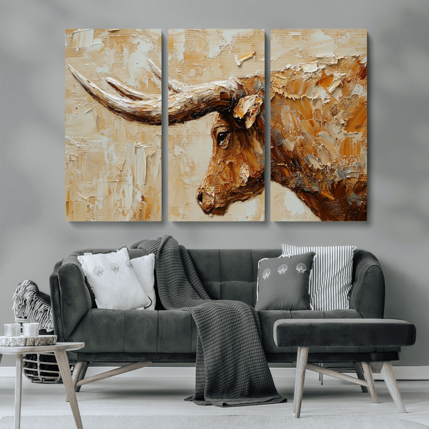 Rustic Longhorn Bull Wall Art Canvas Print – Vintage Western Cattle Painting, Texas Steer Artwork for Ranch, Farmhouse or Cowboy Decor