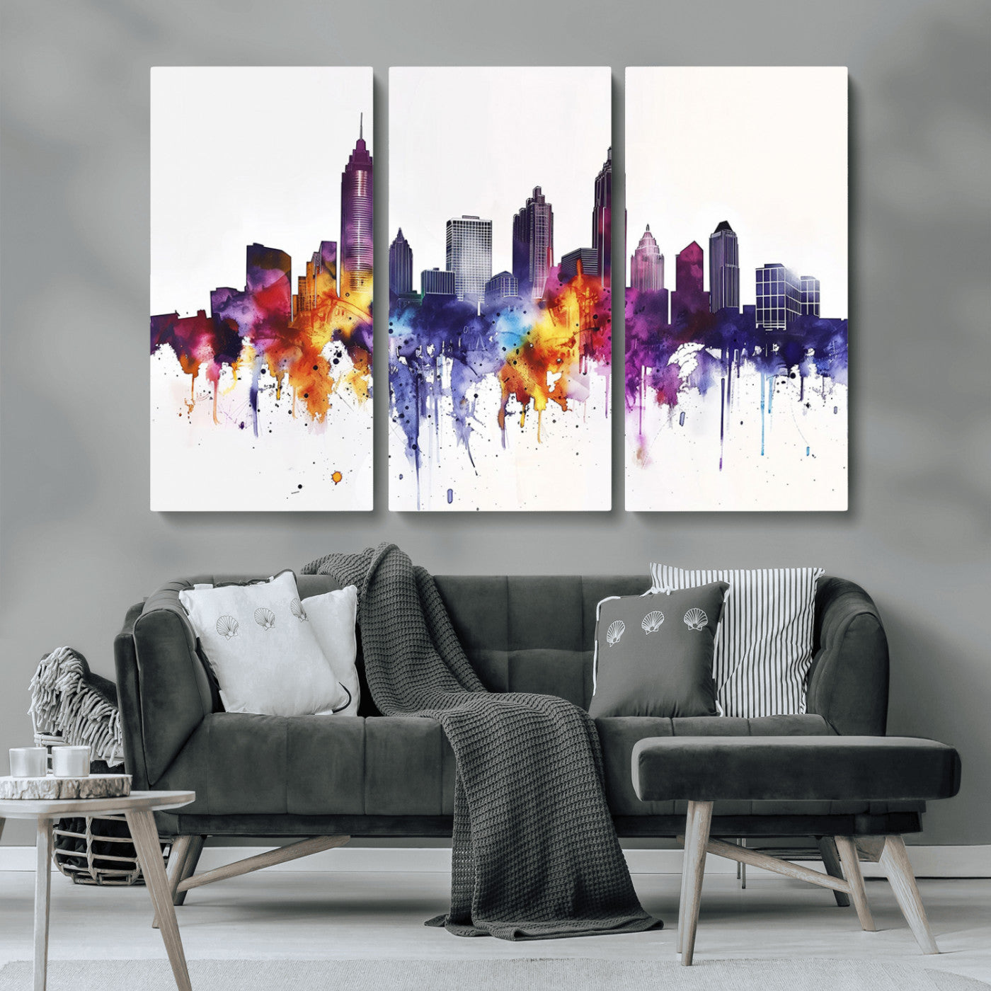 MGV-CV-48X32-3P - Atlanta Skyline Wall Art Print - Colorful Cityscape Watercolor Canvas
