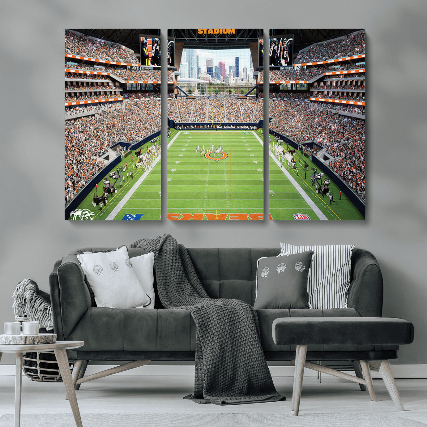 76935553-MGV-CV-36X24-Chicago Bears Soldiers Field Wall Art Canvas Print – Framed Football Stadium Artwork for Sports Fans, Soldier Field Skyline Canvas Decor for Game Room or Man Cave