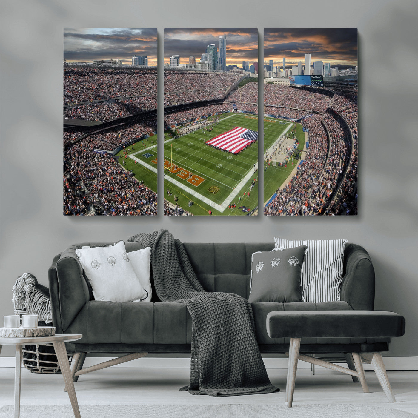 MGV-CV-48X32-3P - Chicago Bears Soldiers Field Wall Art Canvas Print – Framed Football Stadium Artwork for Sports