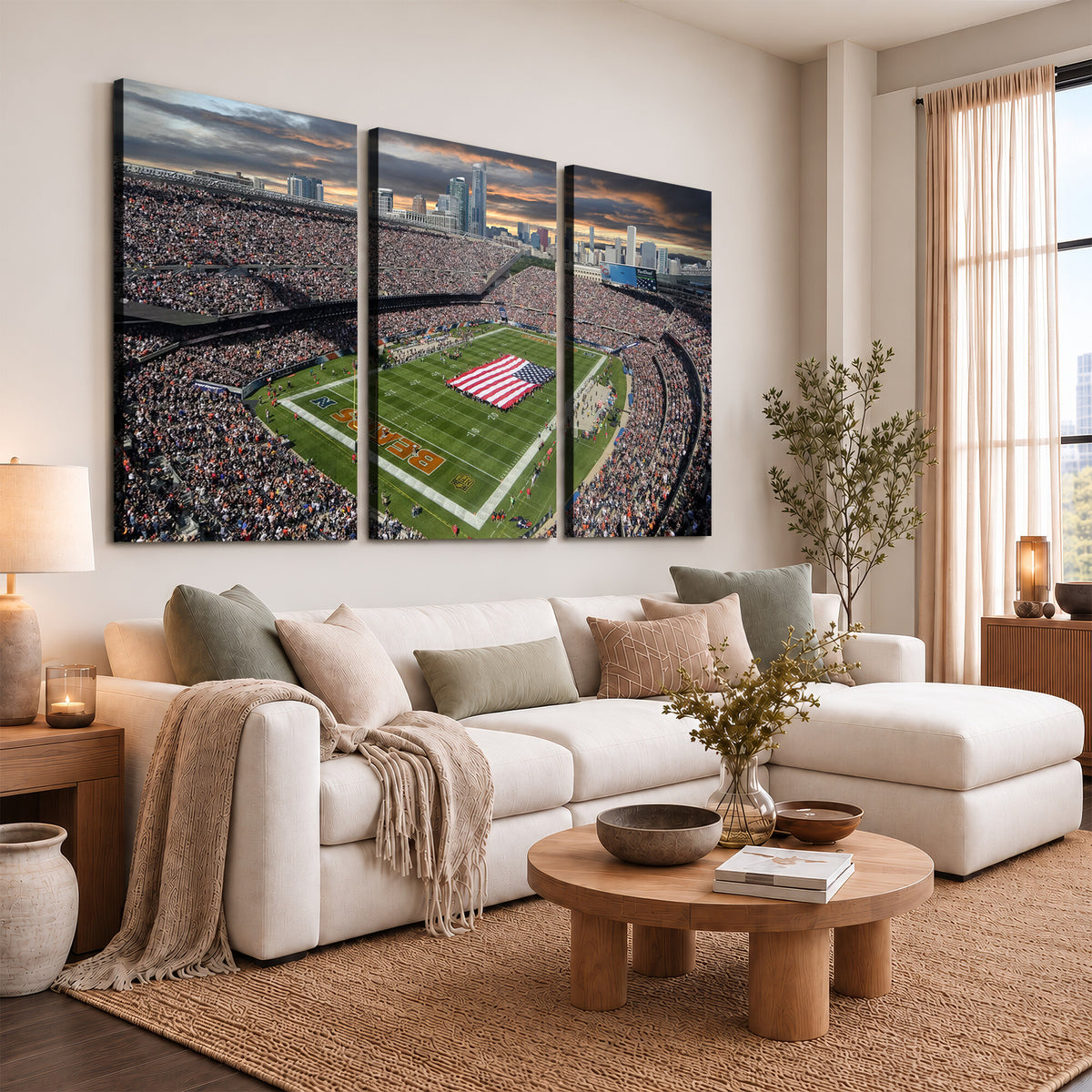98106777-PAN-FL-20X10 - Chicago Bears Soldiers Field Wall Art Canvas Print, Extra Large Game Room Wall Decor