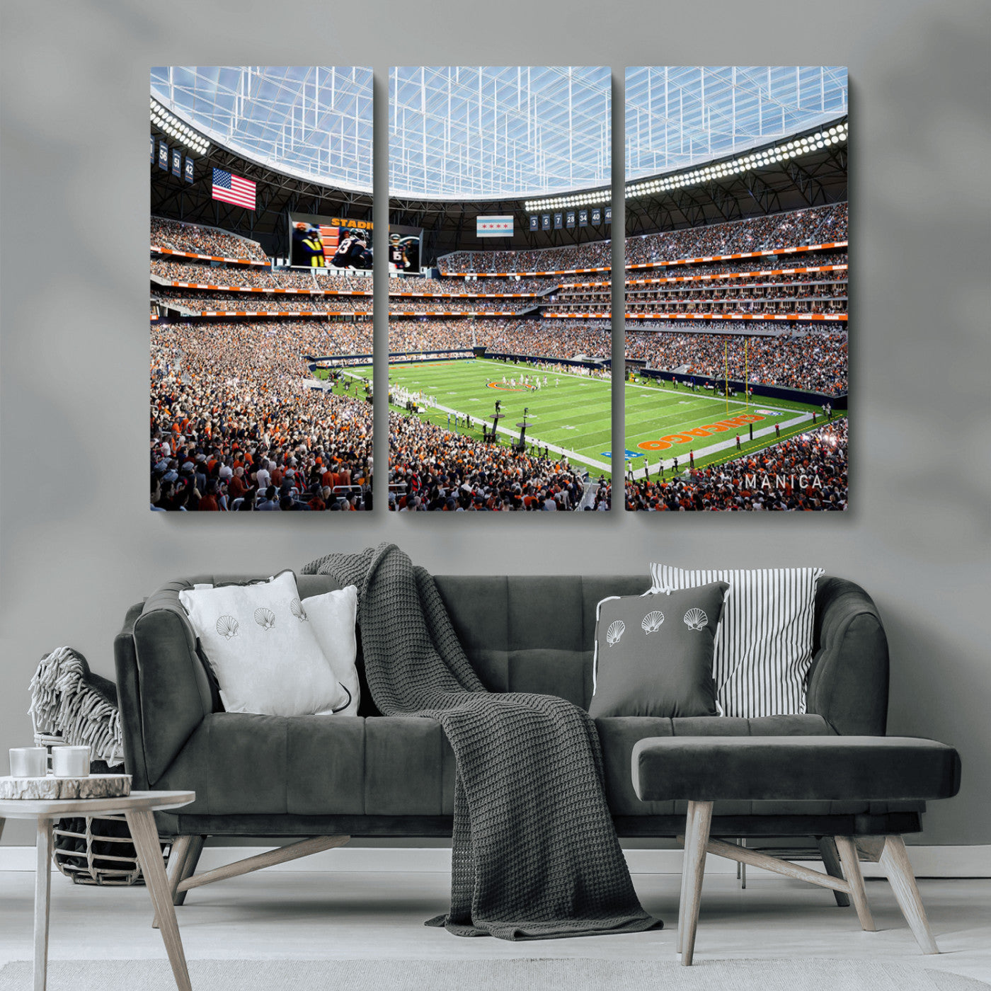 MGV-CV-48X32-3P - Chicago Bears Soldiers Field Wall Art Canvas Print – Framed Football Stadium Artwork for Sports