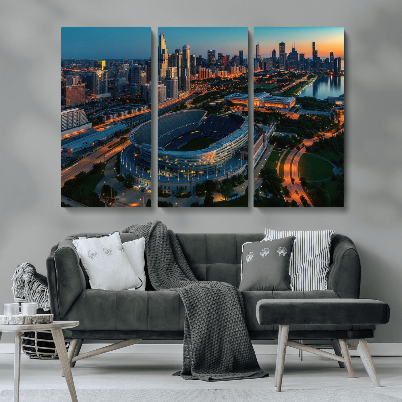 MGV-CV-48X32-3P - Chicago Bears Soldiers Field Wall Art Canvas Print – Framed Football Stadium Artwork for Sports