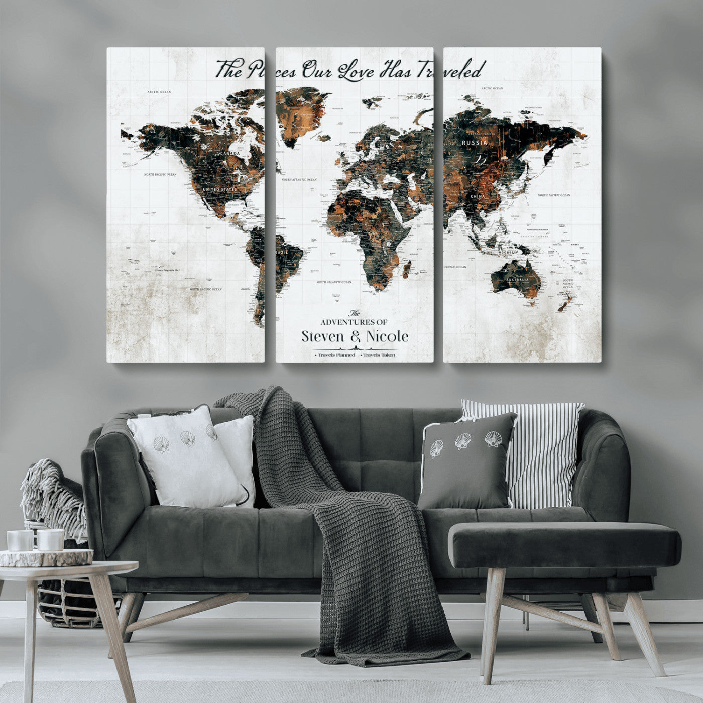 89231588-MGV-CV-36X24-World Travel Map with Pins – Framed Canvas Print to Track Adventures and Create a Visual Travel Journal, Ideal Wall Art for Home - H17