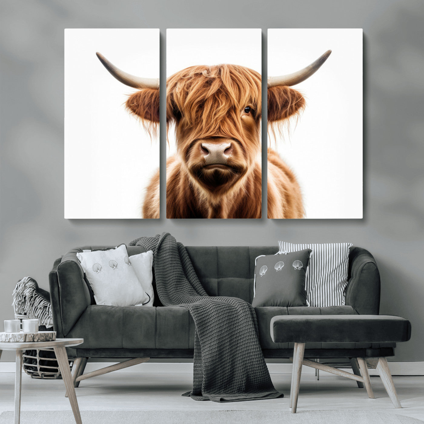 -Scottish Highland Cow Canvas Print, Framed Highland Cow Canvas Home Decor