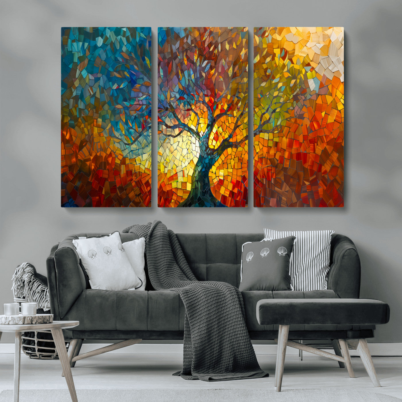 MGV-CV-48X32-3P - Mosaic Tree Canvas Wall Art – Vibrant Abstract Nature Design, Colorful Decor for Living Room, Bedroom, or Creative Spaces