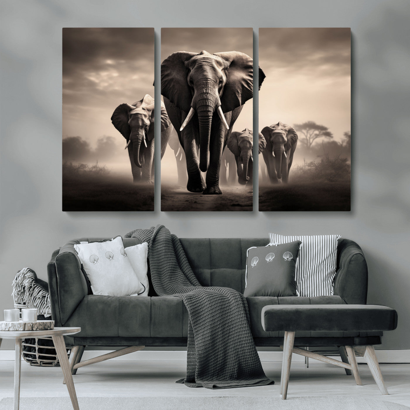 48598F10-MGV-CV-36X24-Elephant Family Wall Art Canvas Print, Framed Elephant Wall Art Home Decor