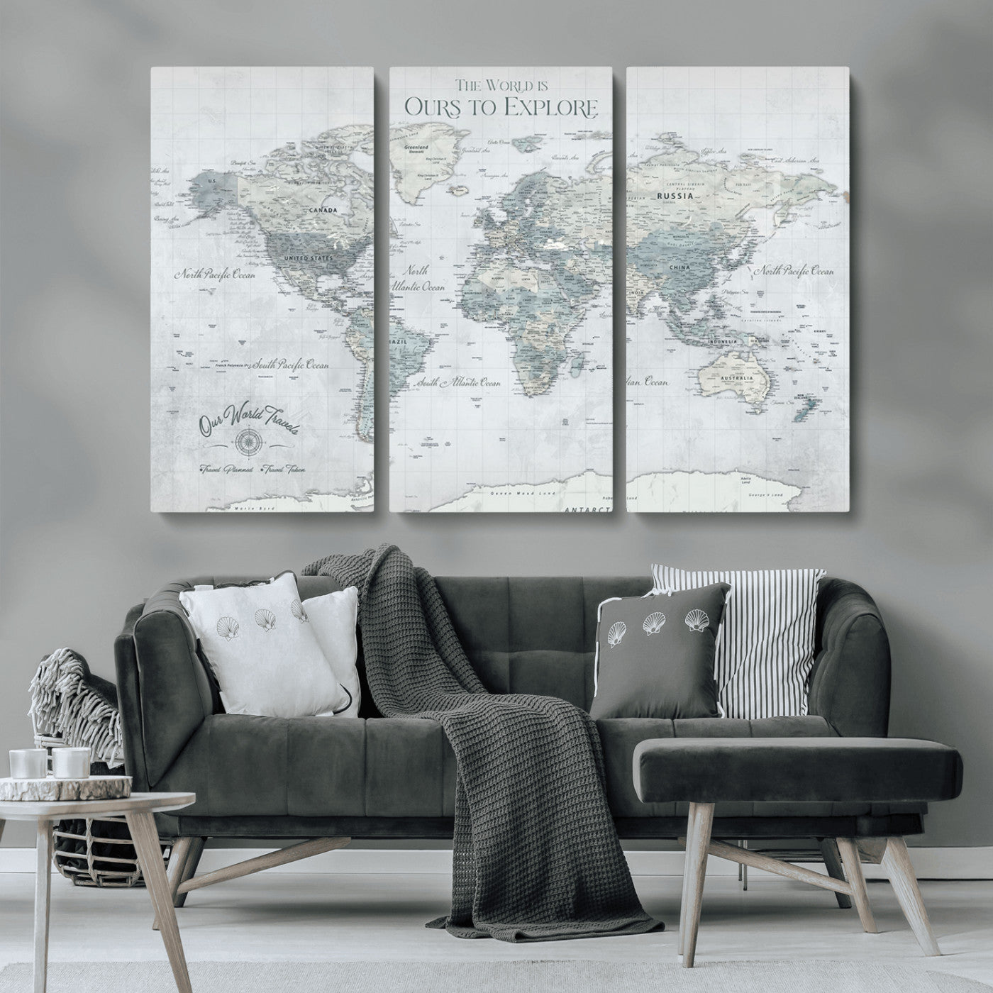 Custom Push Pin World Map Wall Canvas Print – Personalized Travel Tracker with Pins – Framed Custom Quotie Canvas for Home Office Decor
