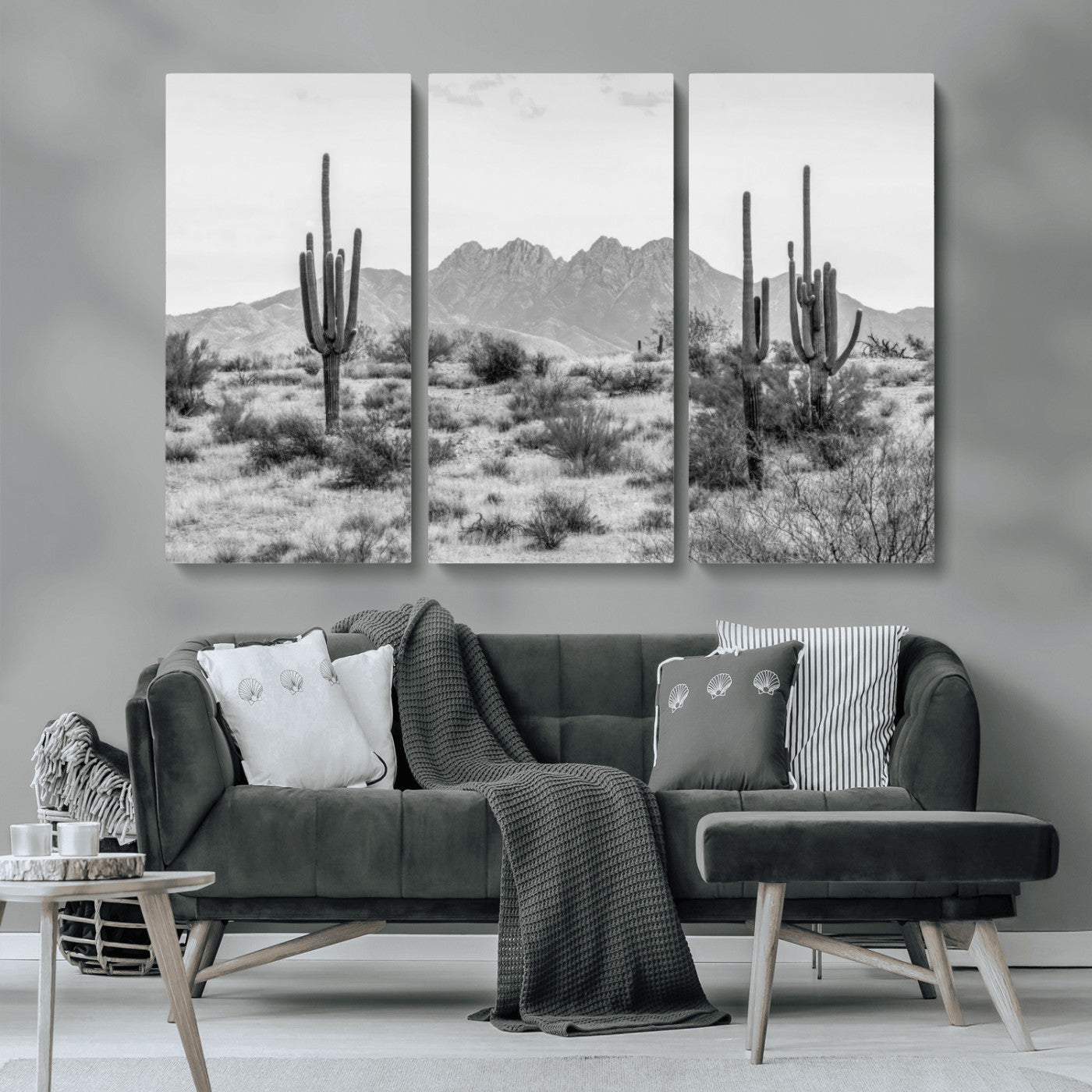 97436PHN-MGV-CV-36X24-Black White Arizona Desert Canvas Wall Art Cactus Farmhouse Wall Art