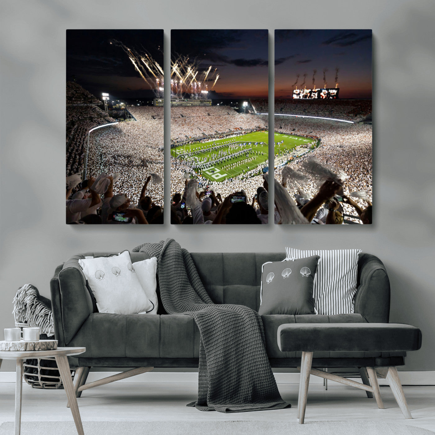 Penn State Stadium Wall Art Print, White Out Football Game Canvas Wall Art, Framed Sports Stadium, Large College Football Canvas Print for Game Room - Man Cave + 555