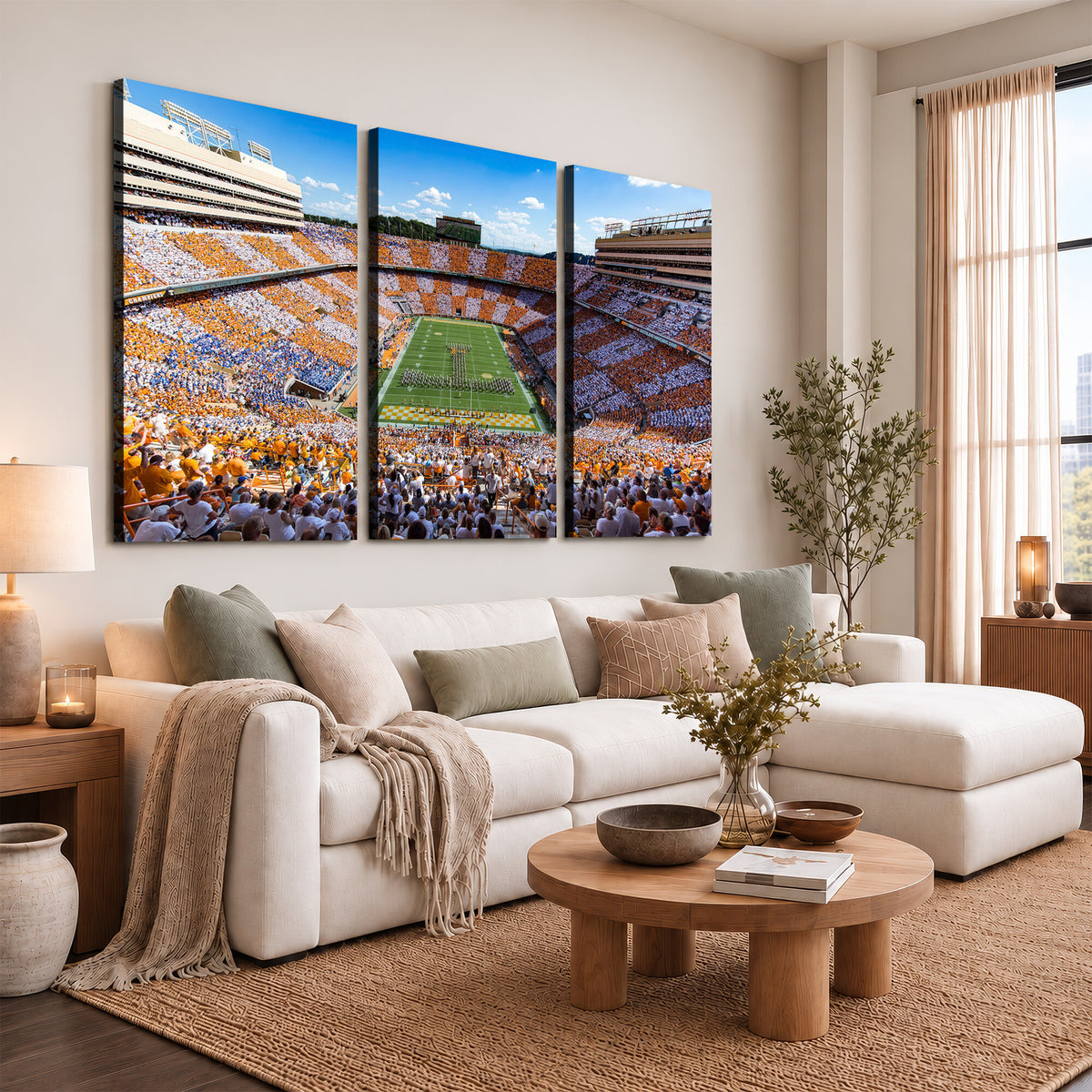 77097951-MGV-CV-36X24 - Tennessee Neyland Stadium Wall Art – Checkerboard Game Day Panoramic Canvas Print, College Football Decor for Home, Office, or Man Cave