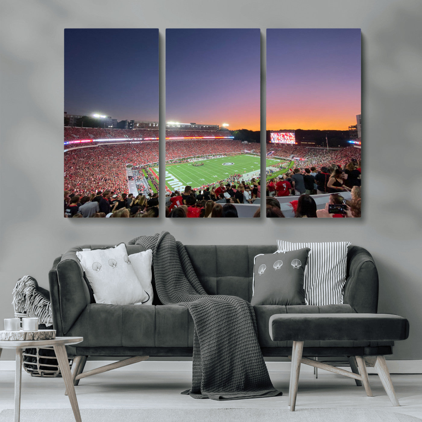25139565-MGV-CV-48X32-3P-Dooley Stadium Wall Art Print, Sports Arena Canvas Wall Art, Dooley Field at Sanford Stadium Canvas Print, Modern Athletic Field Art Printing