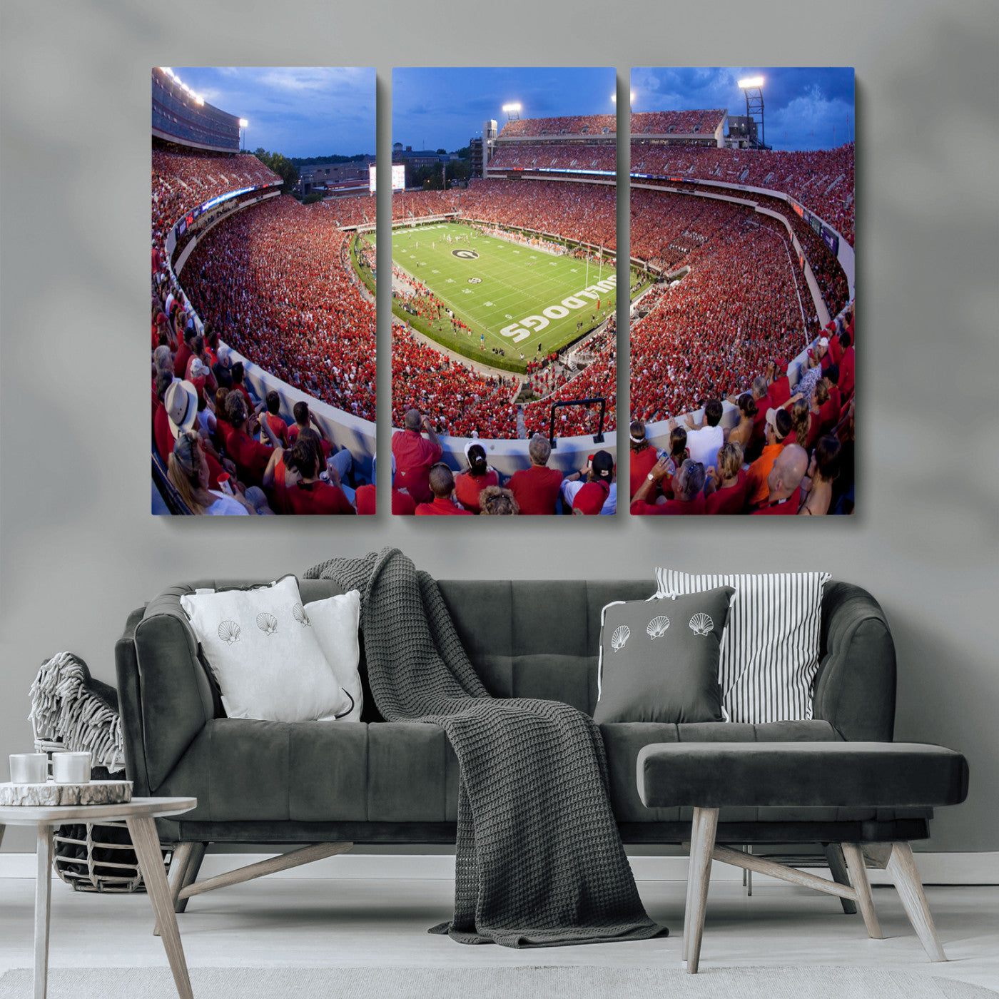 10244378-MGV-CV-48X32-3P-Dooley Stadium Wall Art Print, Sports Arena Canvas Wall Art, Dooley Field at Sanford Stadium Canvas Print, Modern Athletic Field Art Printing