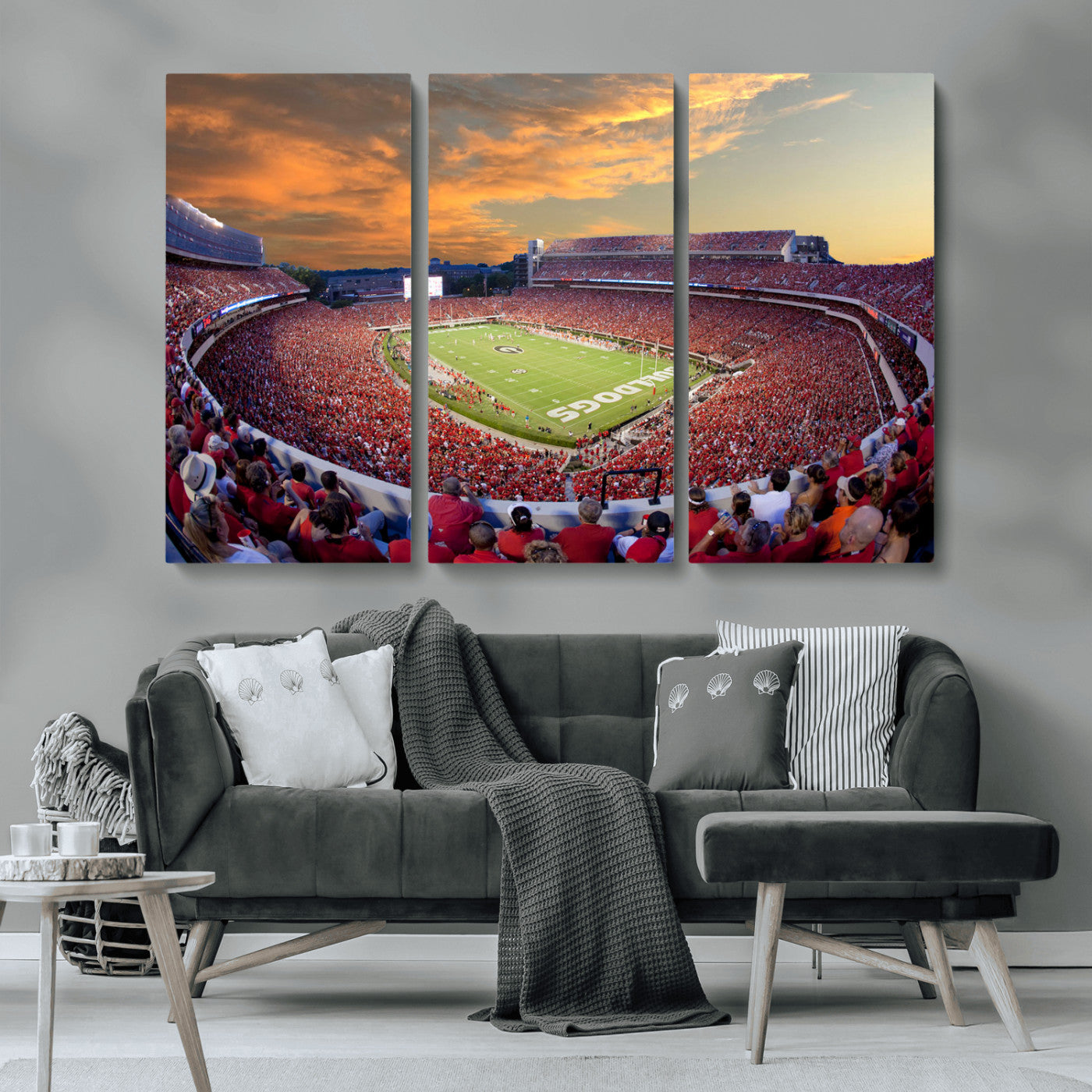 73680988-MGV-CV-48X32-3P-Dooley Stadium Wall Art Print, Sports Arena Canvas Wall Art, Dooley Field at Sanford Stadium Canvas Print, Modern Athletic Field Art Printing