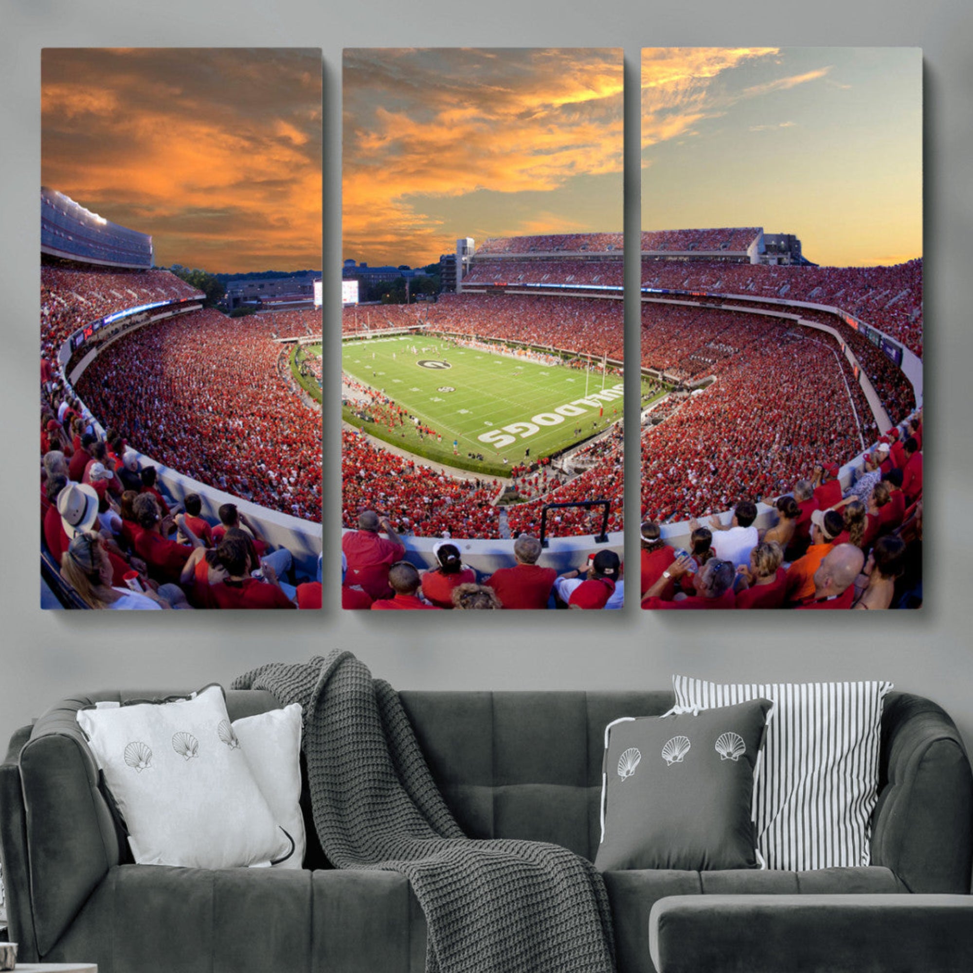 73680988-MGV-CV-48X32-3P-Dooley Stadium Wall Art, Sports Arena Canvas Print, Dooley Field Sanford Stadium Canvas Artwork for Home, Office